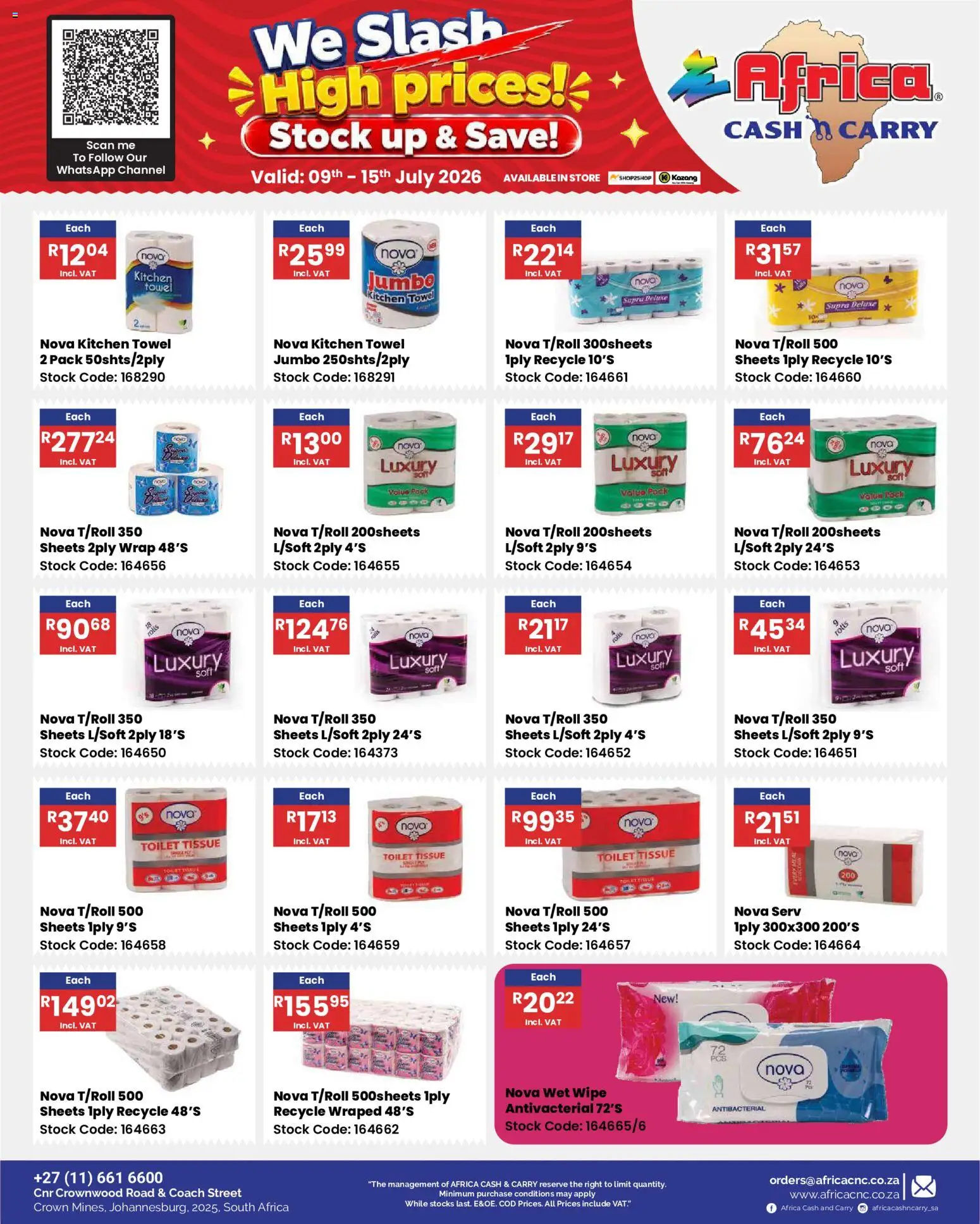 New Africa Cash & Carry catalogue – valid from 09/07/2026 | Page: 65 | Products: Toilet, Towel, Stock
