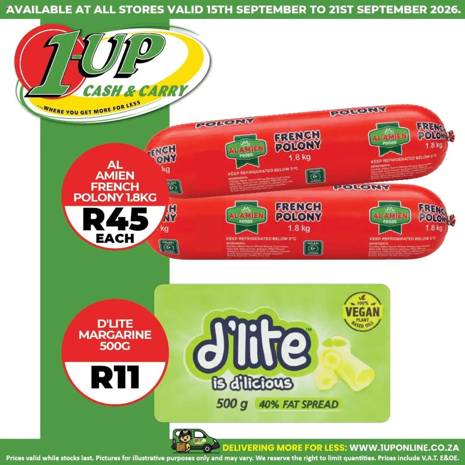New 1UP Cash & Carry catalogue – valid from 15/09/2026 | Page: 1 | Products: Ingredients, Polony, Margarine, Fat spread