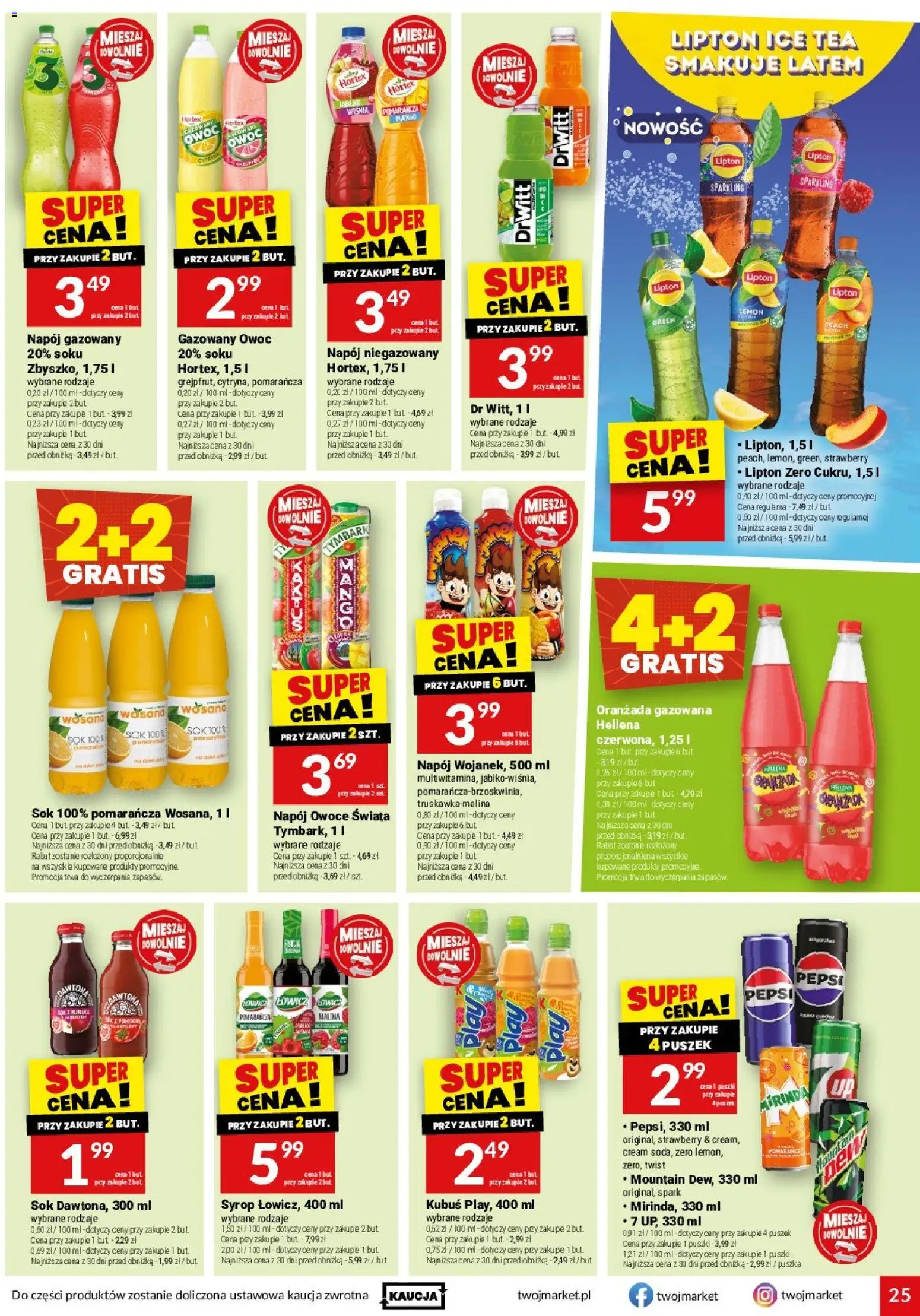 Twój Market gazetka od 02.09.2026 | Strona: 25 | Produkty: Kubuś, Ice Tea, Pepsi, Sok