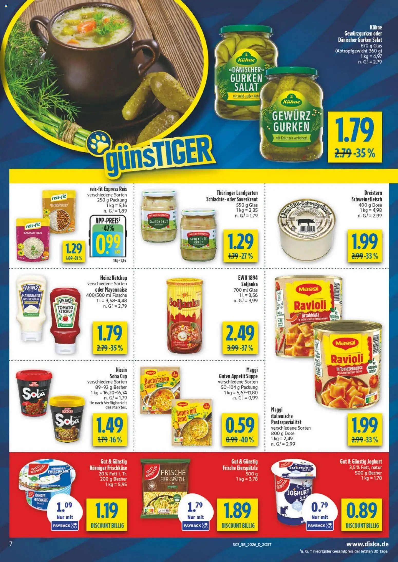 Diska - Diska Angebote Sachsen-Thüringen KW38 – gültig ab 09.09.2026 | Seite: 7 | Produkte: Basmatireis, Heinz ketchup, Reis, Gurken