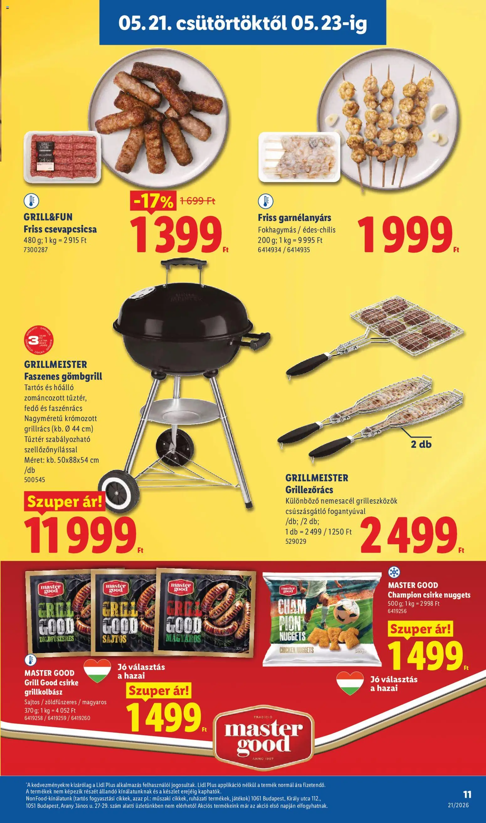 Lidl akciós ujság - amely érvényes a következő dátumtól: 21.05.2026 | Oldal: 11 | Termékek: Grillkolbász, Grill, Játékok, Nuggets