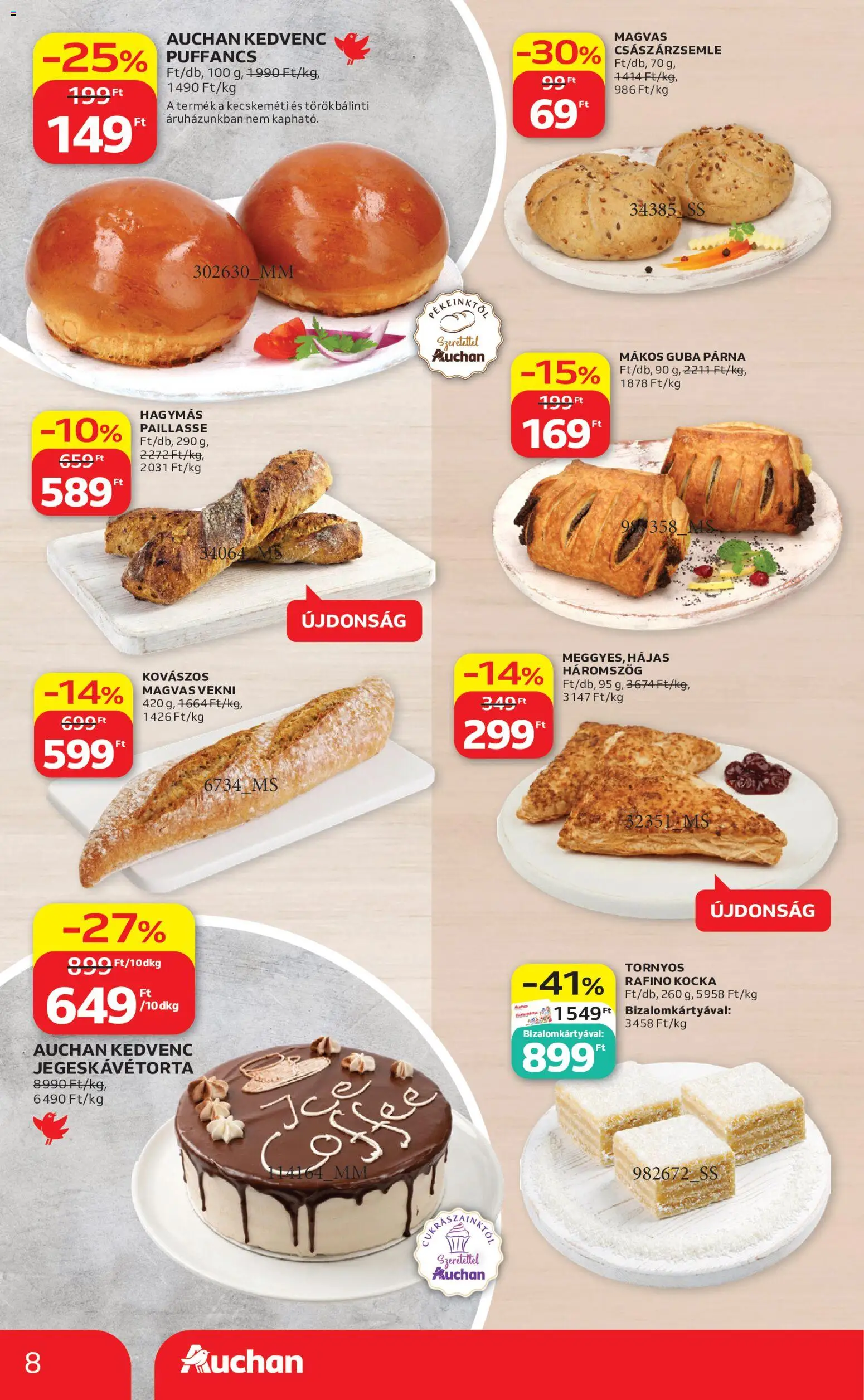 Auchan akciós ujság - amely érvényes a következő dátumtól: 21.05.2026 | Oldal: 8 | Termékek: Császárzsemle, Párna