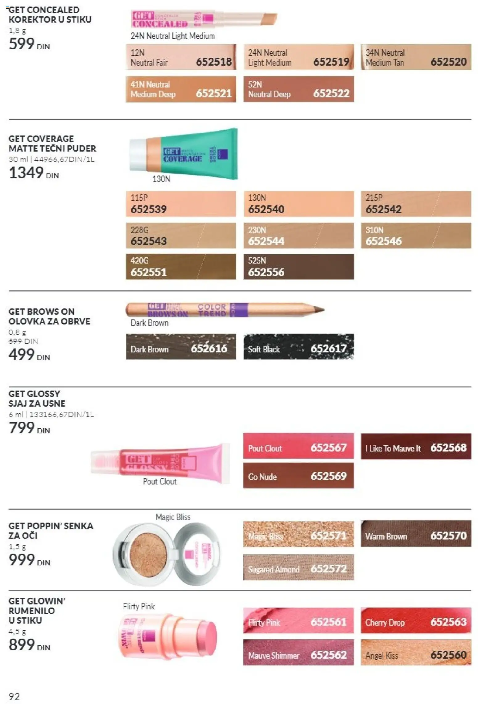 AVON katalog - važi od 01.11.2026 | Strana: 92 | Proizvode: Tečni puder, Puder, Rumenilo, Sjaj za usne