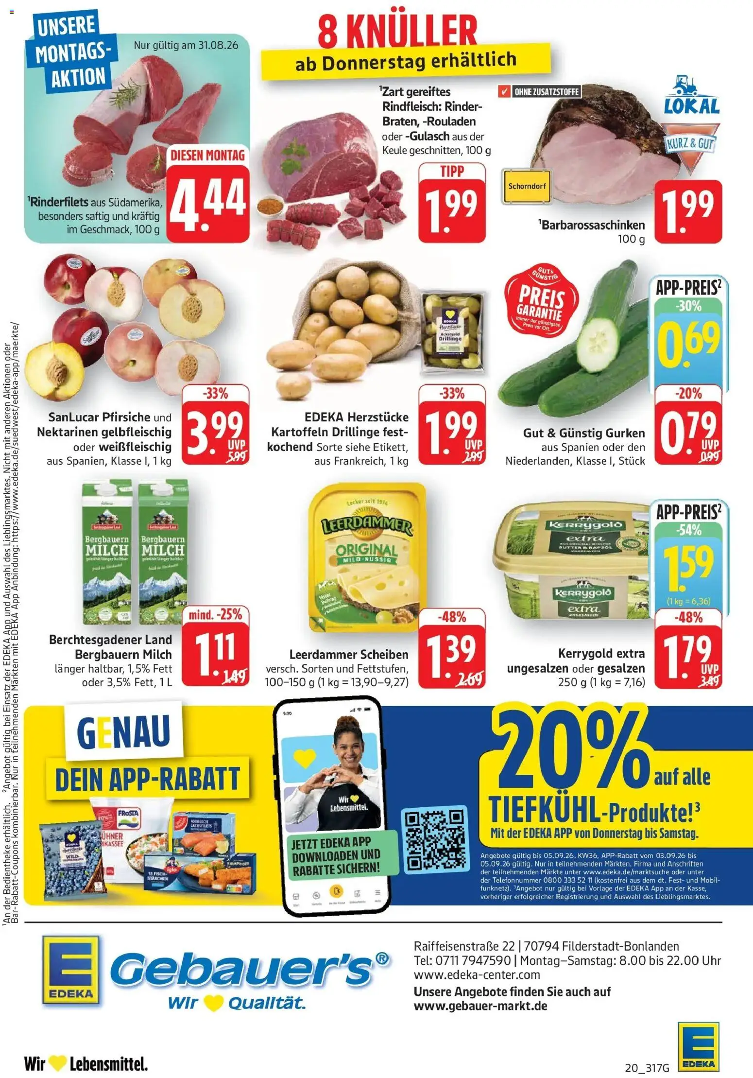 Edeka Prospekt Filderstadt-Bonlanden (ab 31.08.2026) » Angebote Online | Seite: 20 | Produkte: Milch, Kartoffeln, Gurken, Uhr