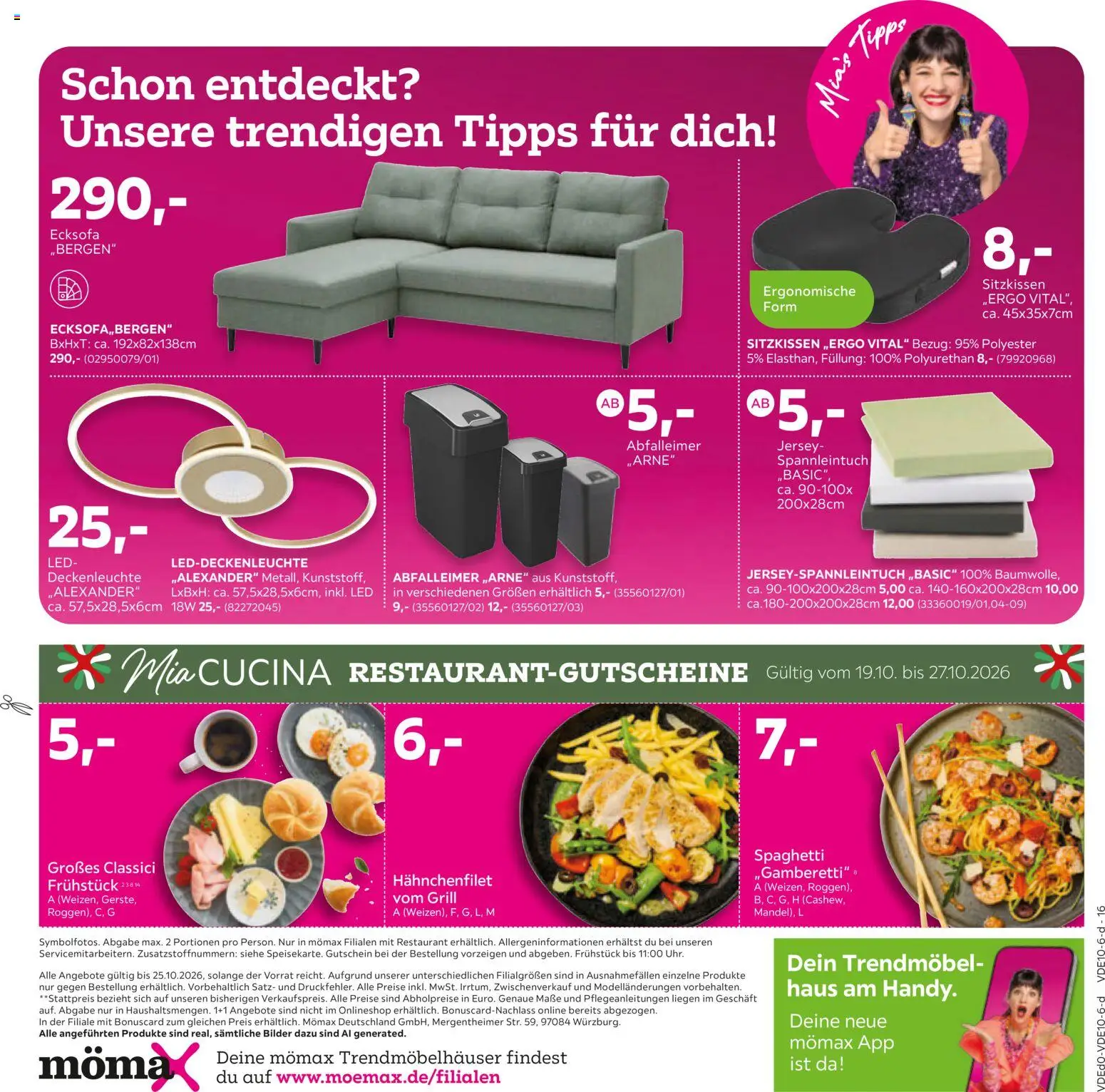 Mömax Prospekt – gültig ab 19.10.2026 | Seite: 16 | Produkte: Ecksofa, Spaghetti, Spannleintuch, Bilder