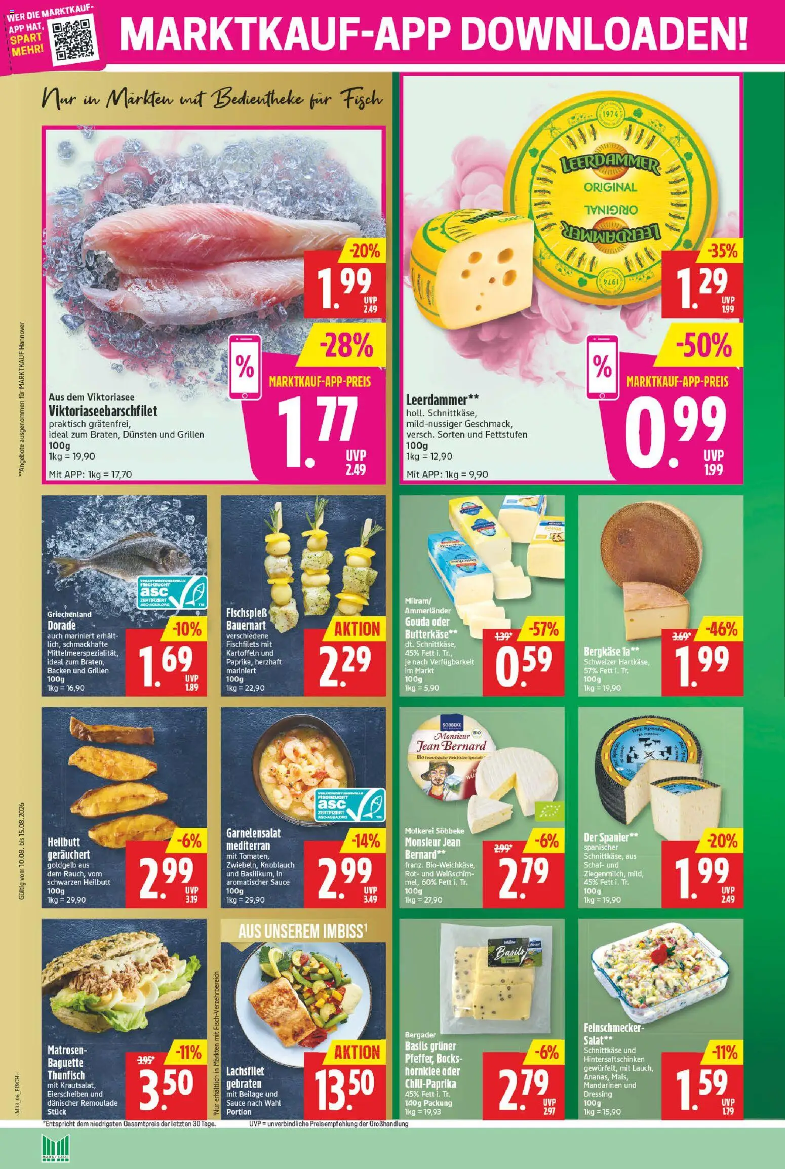Marktkauf Prospekt – gültig ab 10.08.2026 | Seite: 6 | Produkte: Dorade, Leerdammer, Fisch, Salat