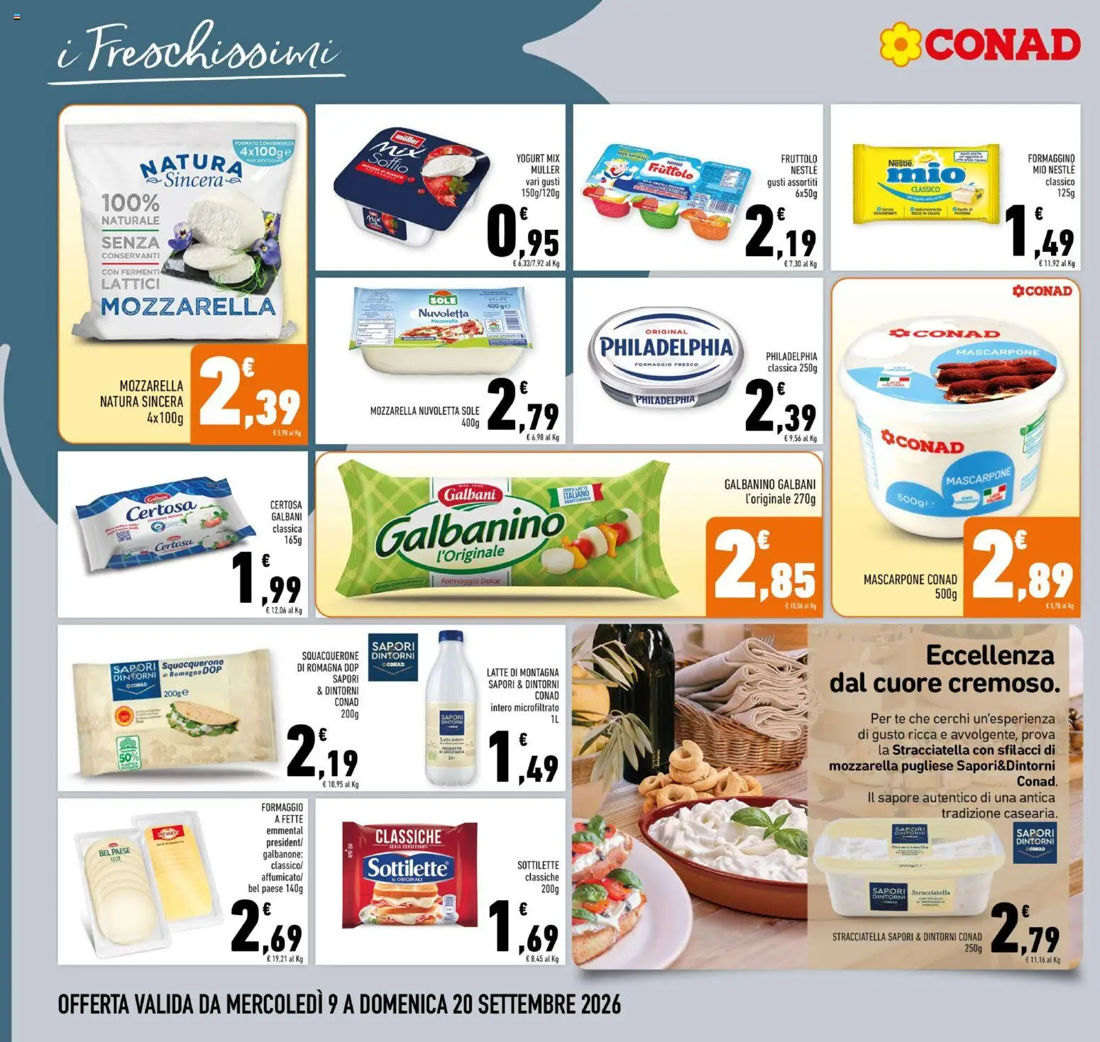 Volantino Conad del 09/09/2026 | Pagina: 8 | Prodotti: Yogurt, Latte, Mascarpone, Stracciatella