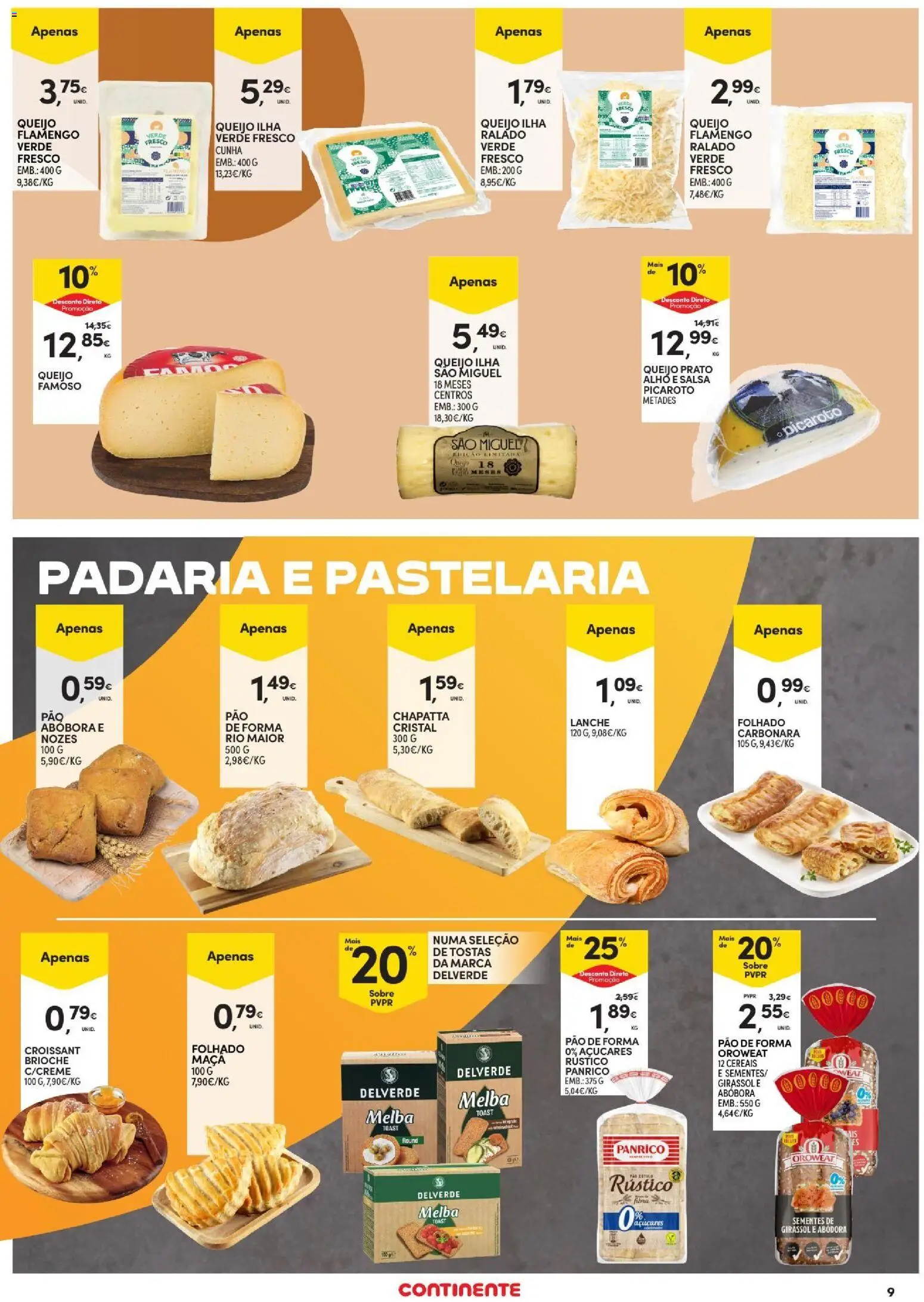 Continente Açores │ válido de 09/07/2026 | Página: 9 | Produtos: Tostas, Pão, Maça, Cereais