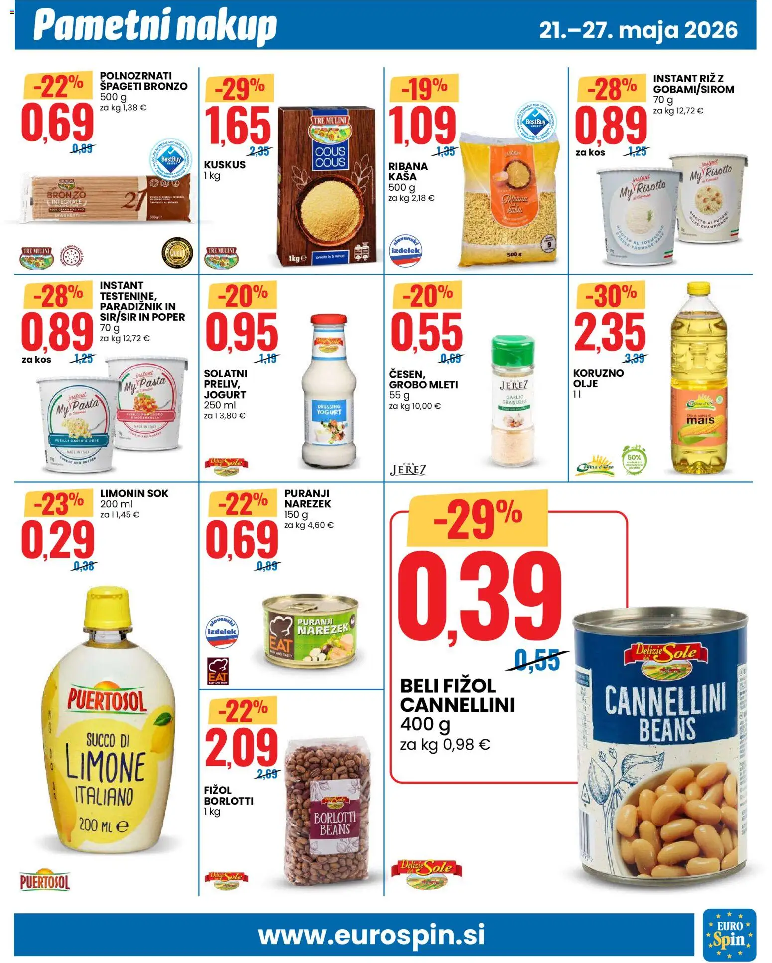 Novi Eurospin katalog ponudbe – veljaven od 21.05.2026 | Stran: 7 | Izdelki: Olje, Kuskus, Spageti, Poper