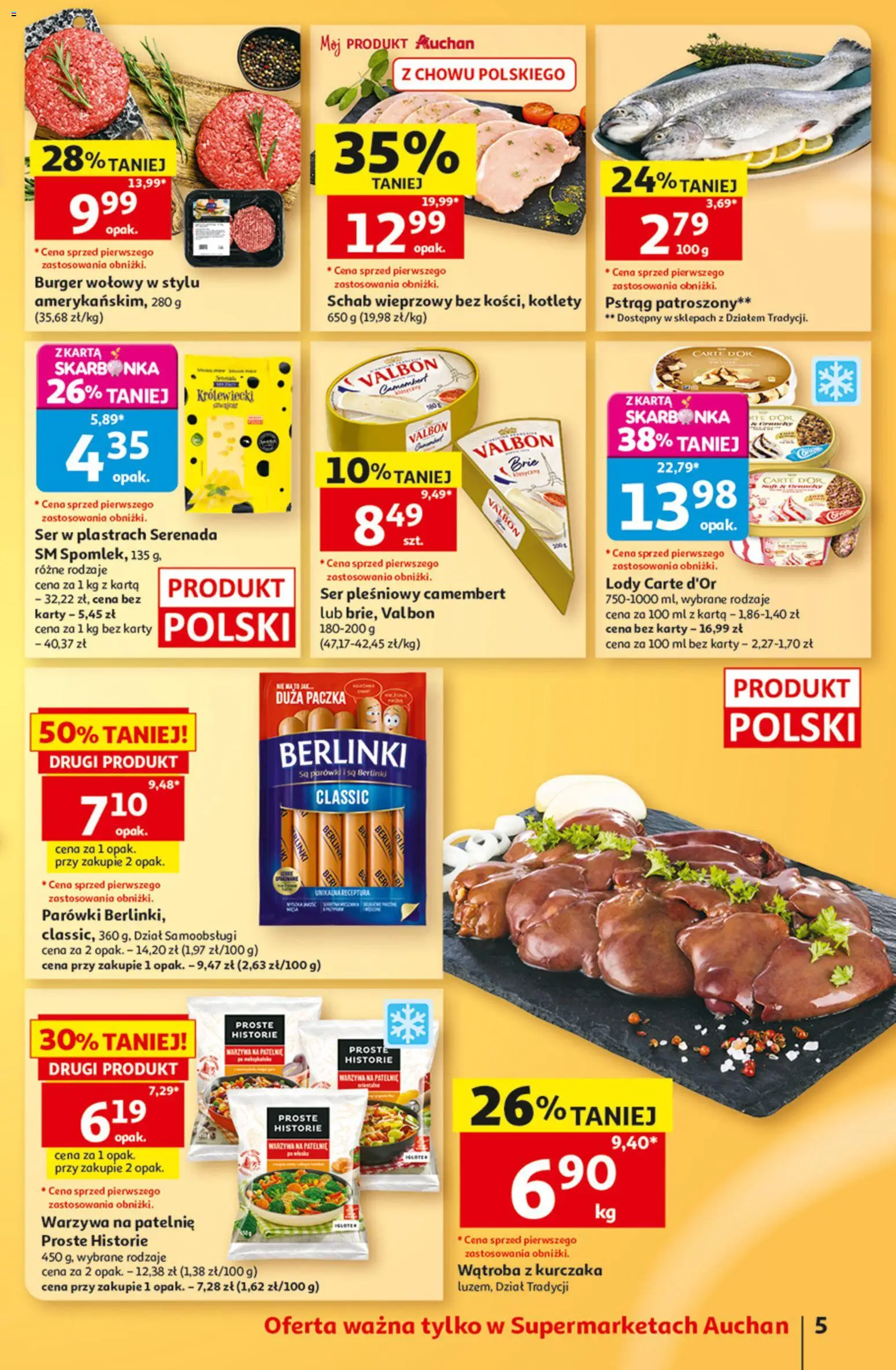 Auchan gazetka - 30 Lat Hipermarket od 13.08.2026 | Strona: 5 | Produkty: Schab, Carte D'or, Lody, Kotlety