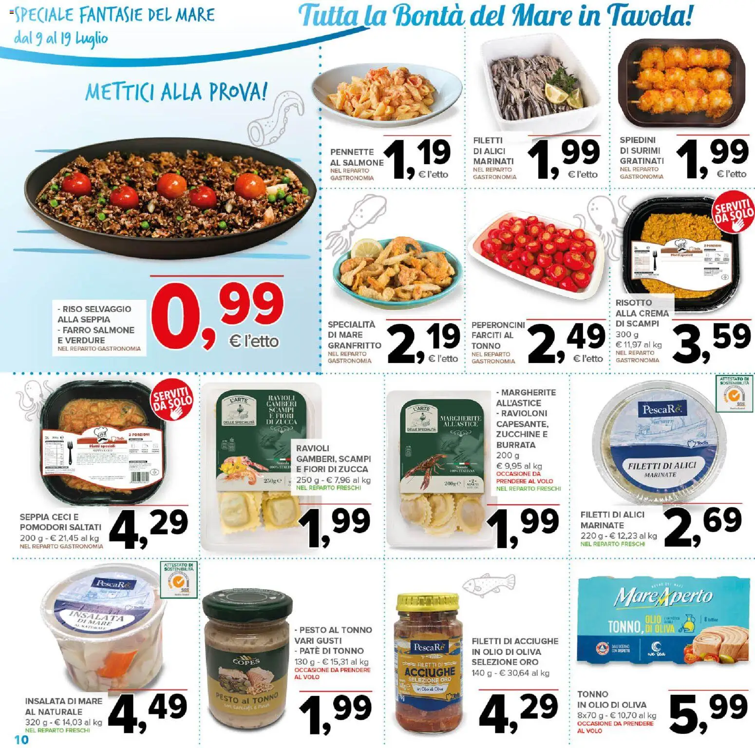 Volantino Todis del 09/07/2026 | Pagina: 10 | Prodotti: Crema, Gamberi, Olio, Tonno