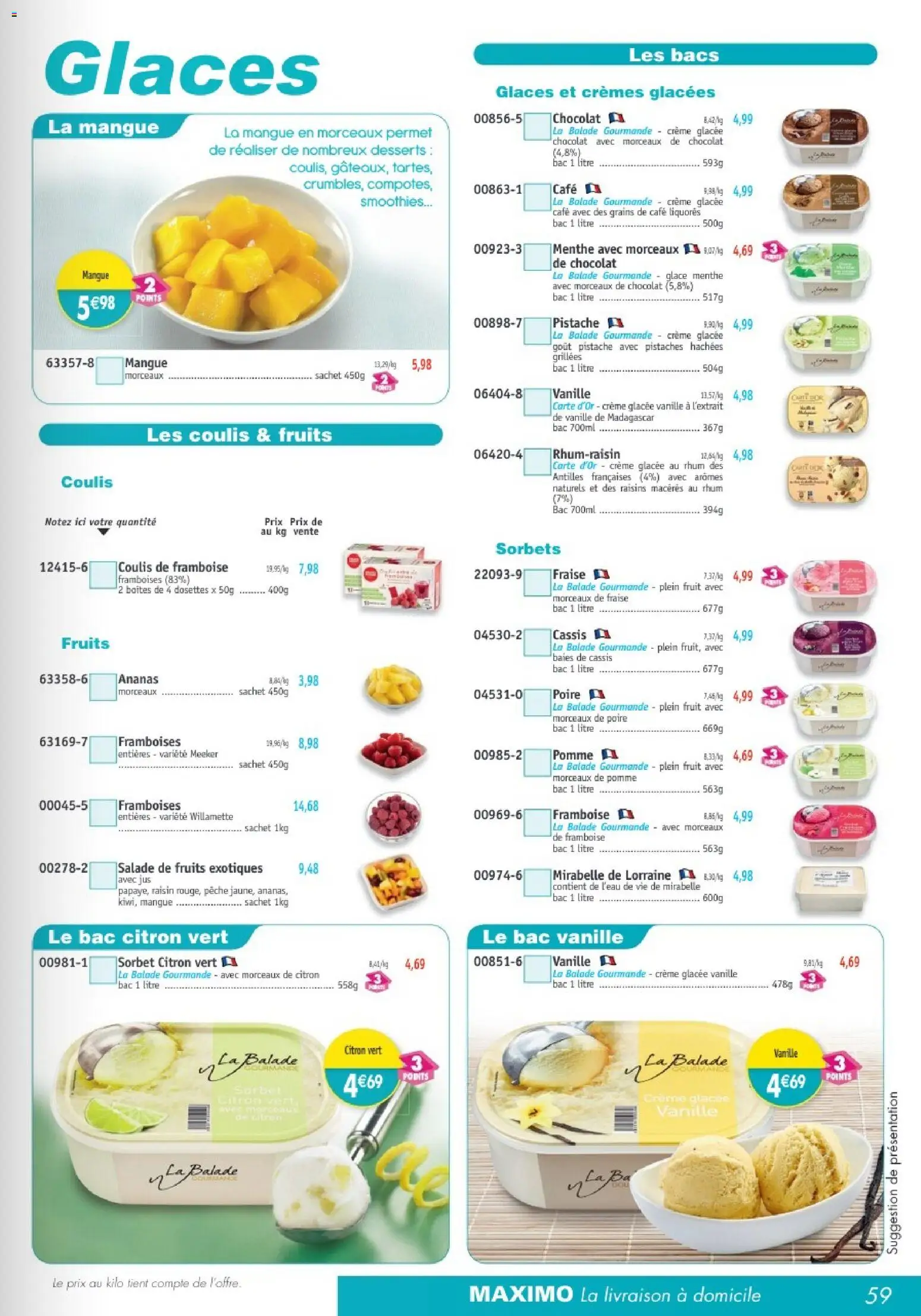 {H1} | Page: 59 | Produits: Cassis, Mangue, Poire, Pistaches