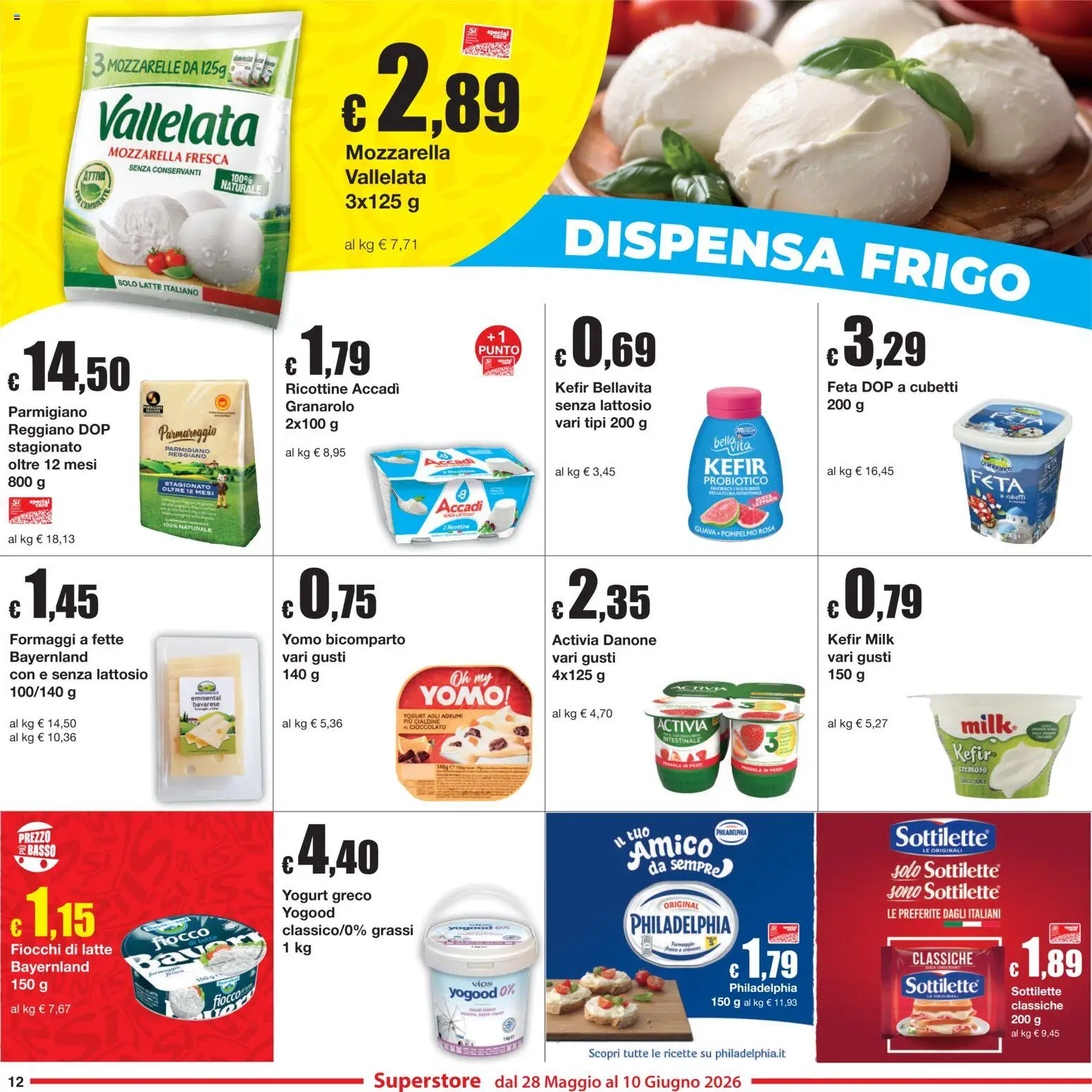 Volantino Sì con Te del 28.05.2026 | Pagina: 12 | Prodotti: Fiocchi di latte, Mozzarella, Latte, Parmigiano