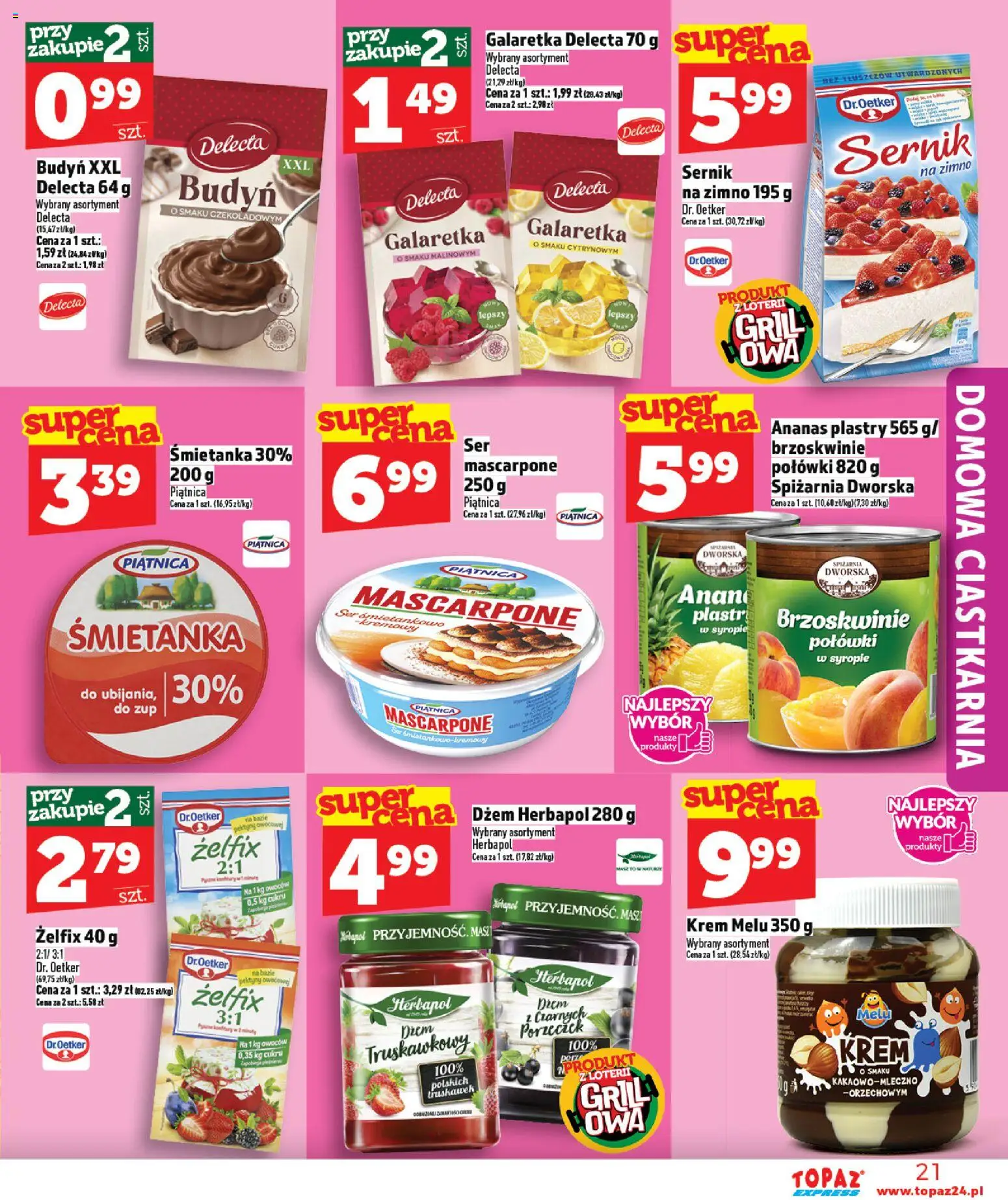 Topaz gazetka - Express od 07.05.2026 | Strona: 21 | Produkty: Mascarpone, Ananas, Brzoskwinie, Krem