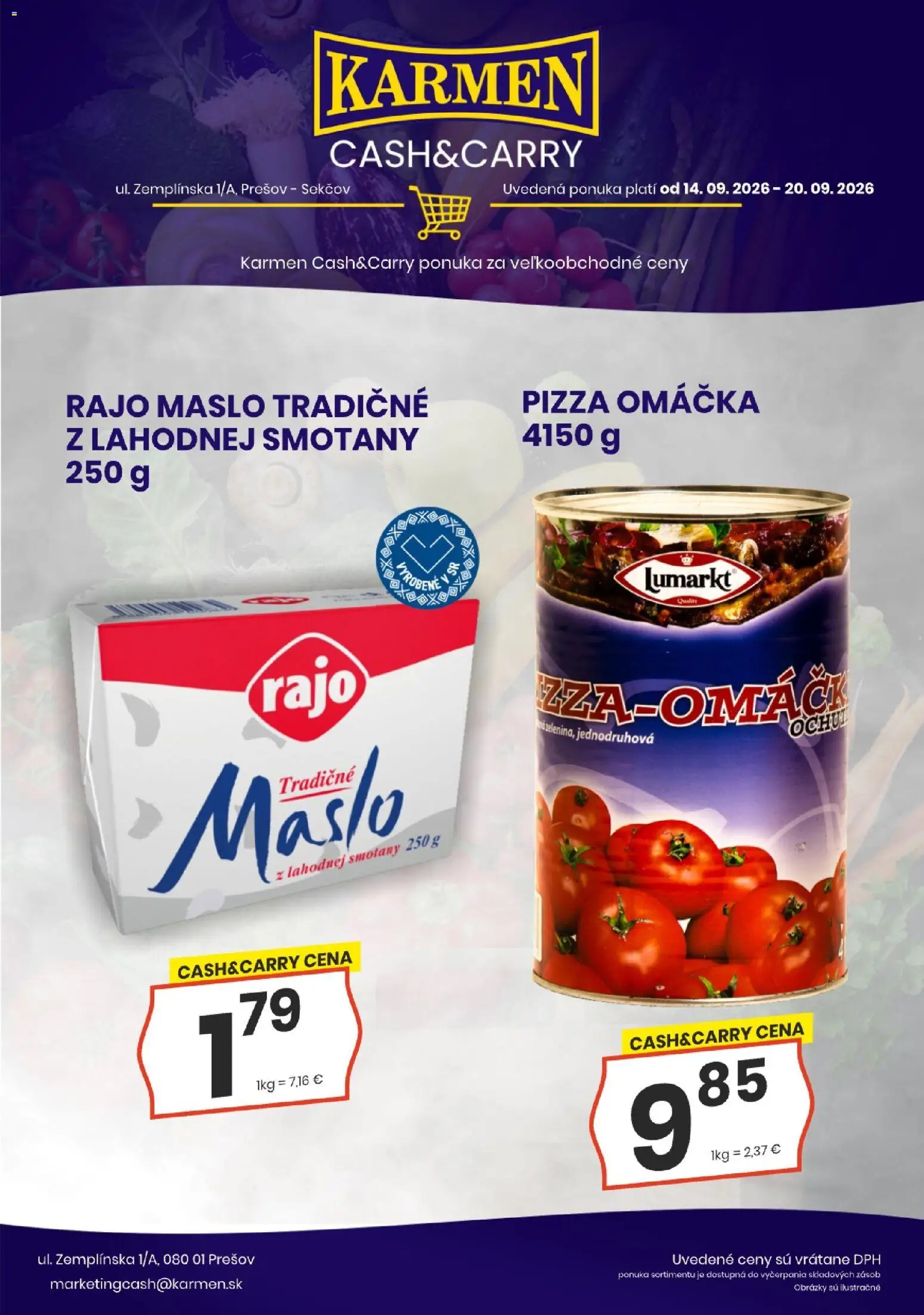 Nové KARMEN CBA akcie – leták je platný od 14.09.2026 | Strana: 5 | Produkty: Maslo, Pizza, Omáčka
