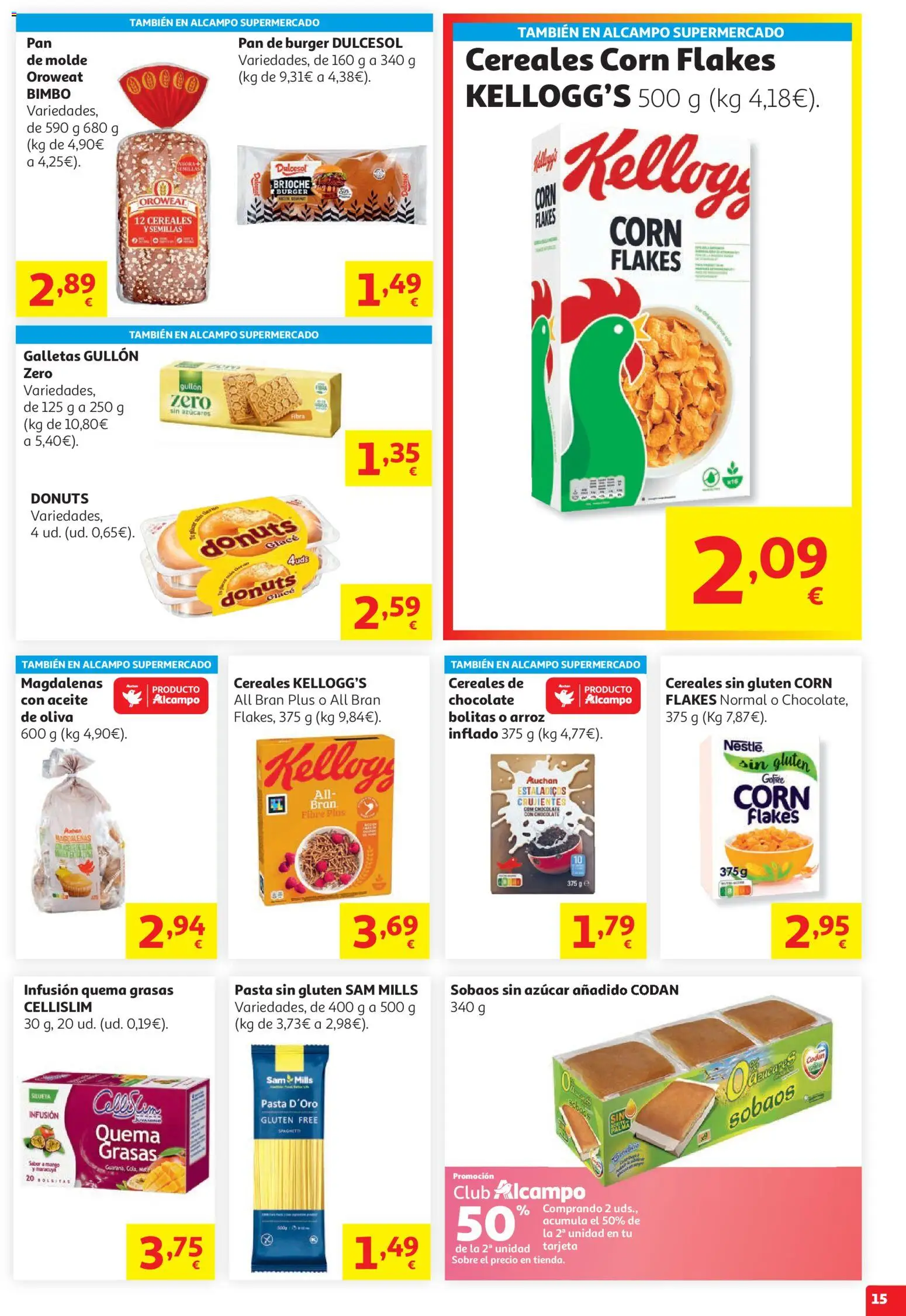 Alcampo HG Unico No Litoral │ válido desde el 15/07/2026 | Página: 15 | Productos: Pan, Chocolate, Cereales, Pasta