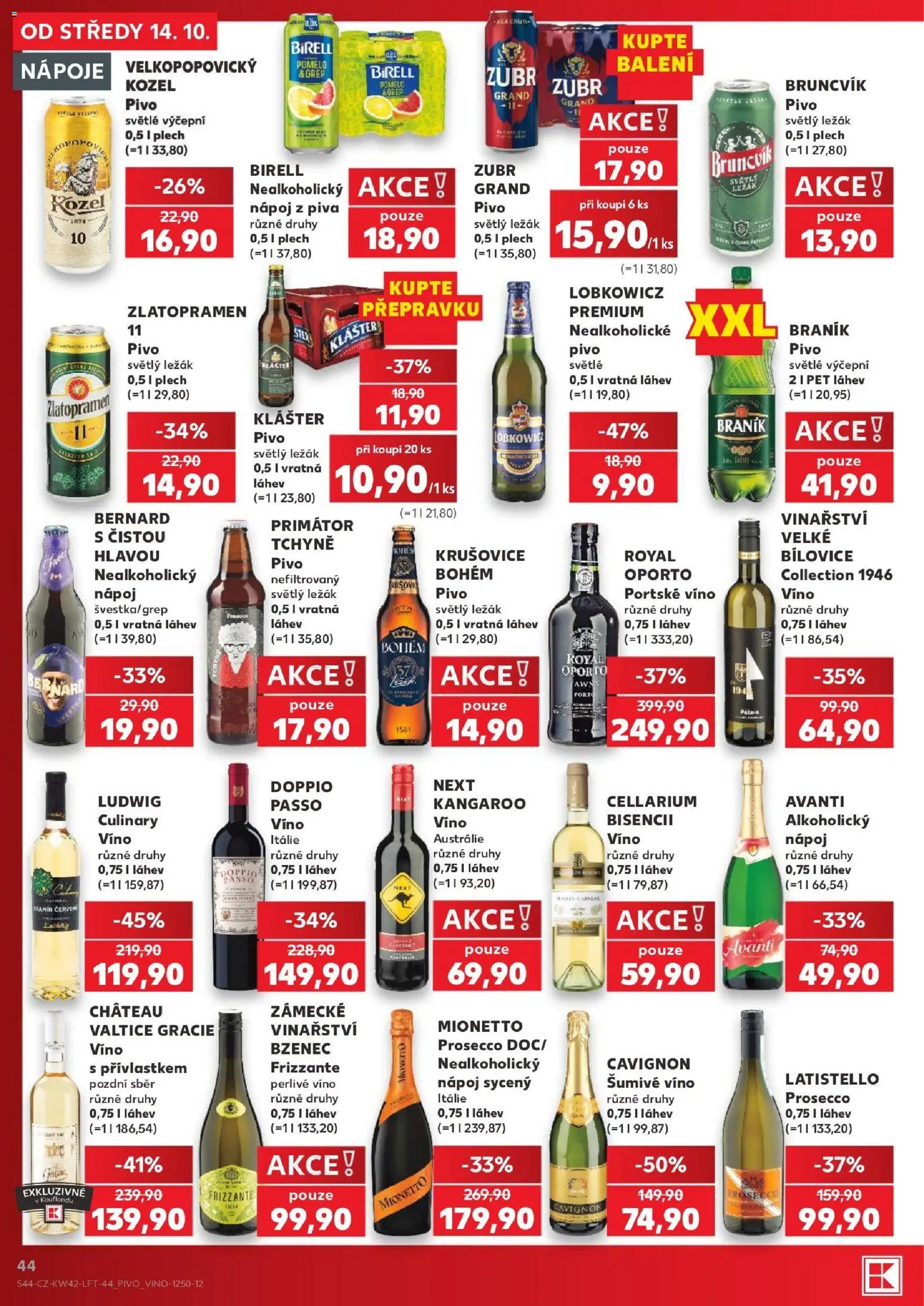 Kaufland leták - Ostrava od 14.10.2026 | Strana: 44 | Produkty: Šumivé víno, Krušovice Bohém, Mionetto, Láhev