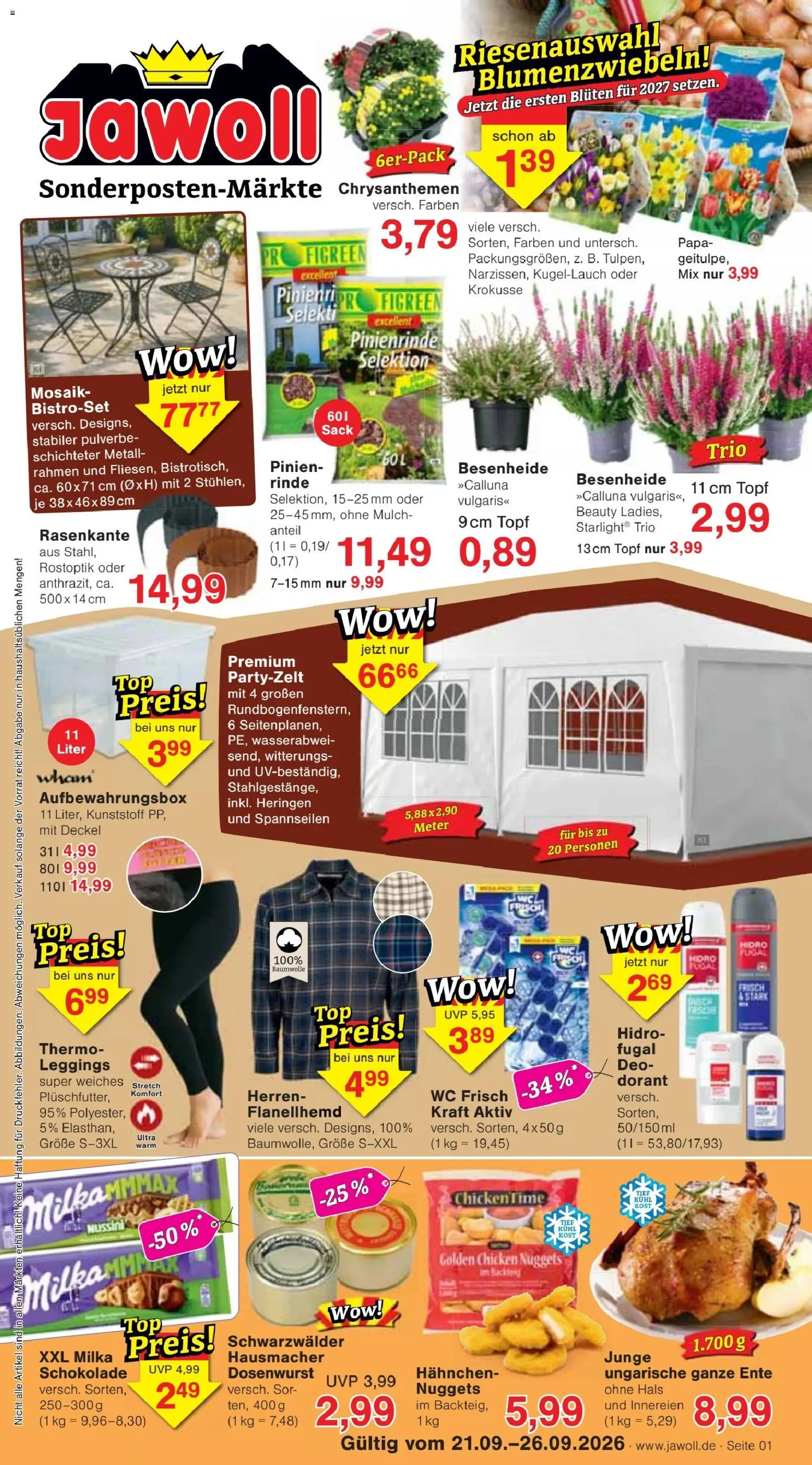Jawoll Prospekt – gültig ab 21.09.2026 | Seite: 1 | Produkte: Hahnchen, Milka, Wc frisch, Leggings