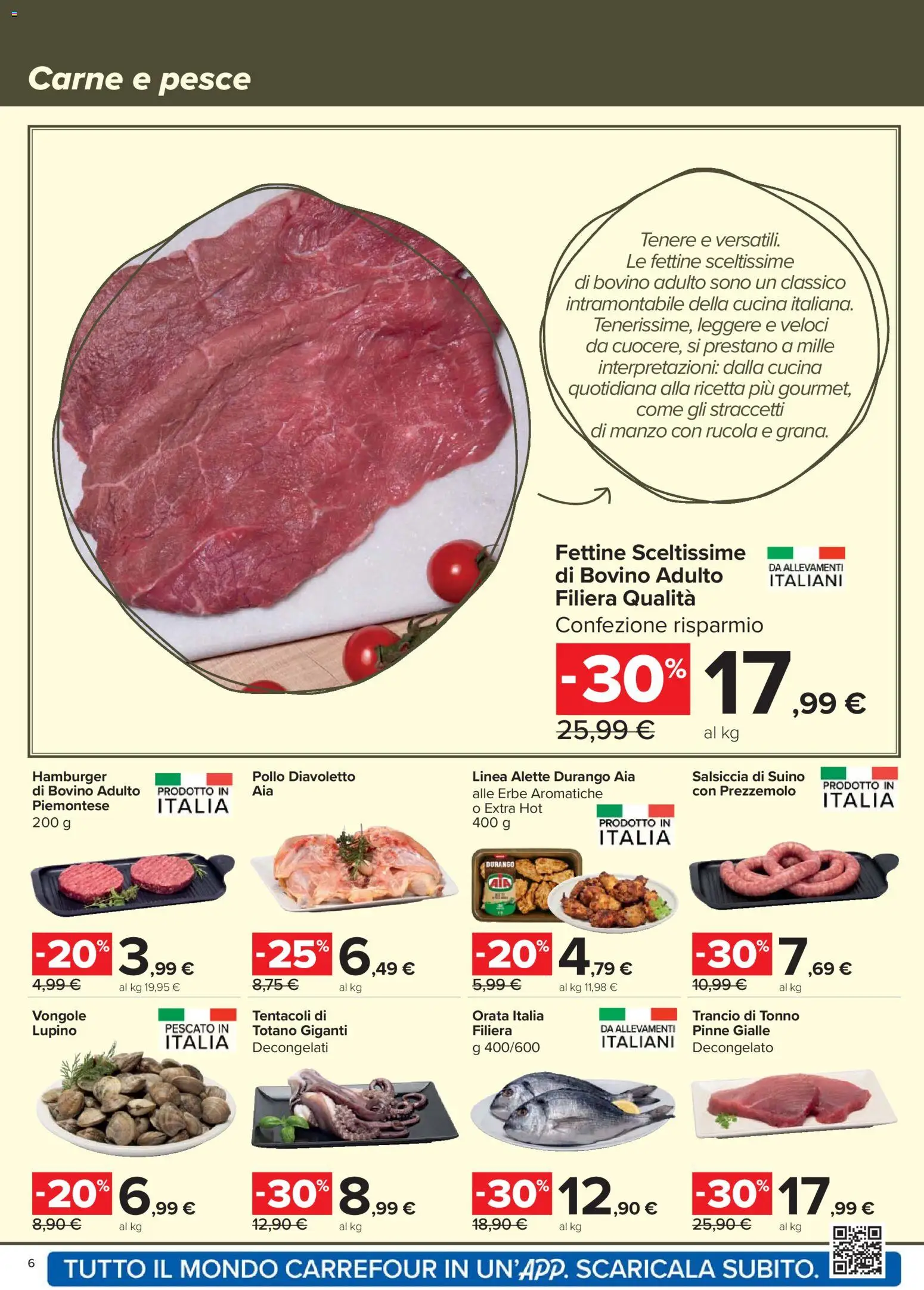 Volantino Carrefour del 07.04.2026 | Pagina: 6 | Prodotti: Bovino, Pollo, Rucola, Vongole