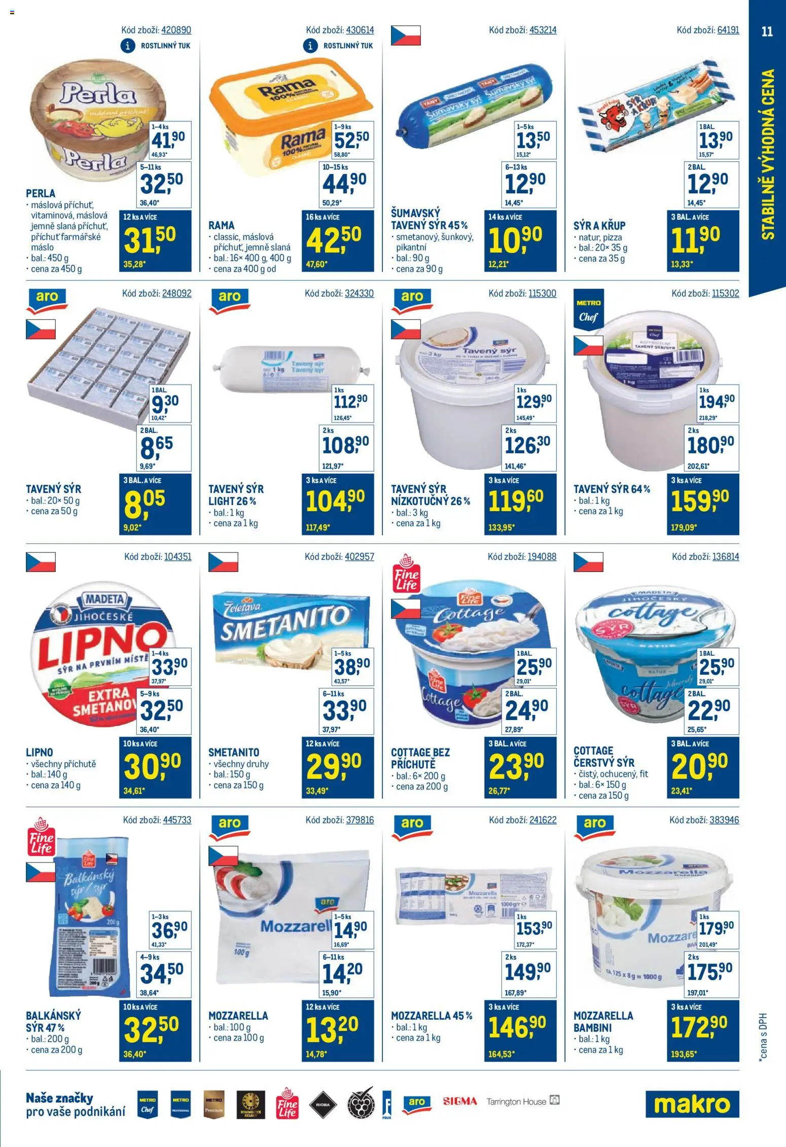 Makro leták - Stabilně výhodná cena od 18.05.2026 | Strana: 11 | Produkty: Tavený sýr, Pizza, Rama, Čerstvý sýr