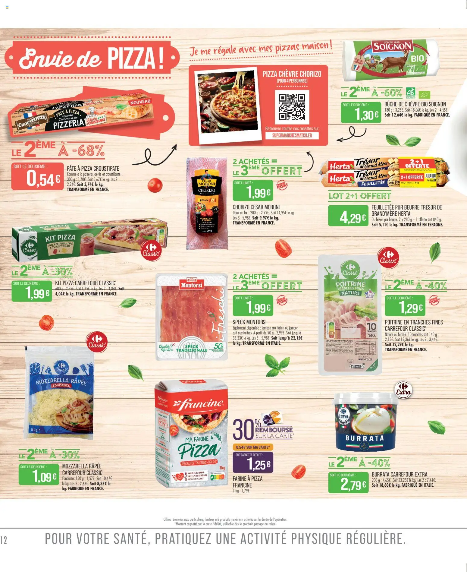 {H1} | Page: 12 | Produits: Jambon Cru, Mozzarella, Pâte à pizza, Burrata