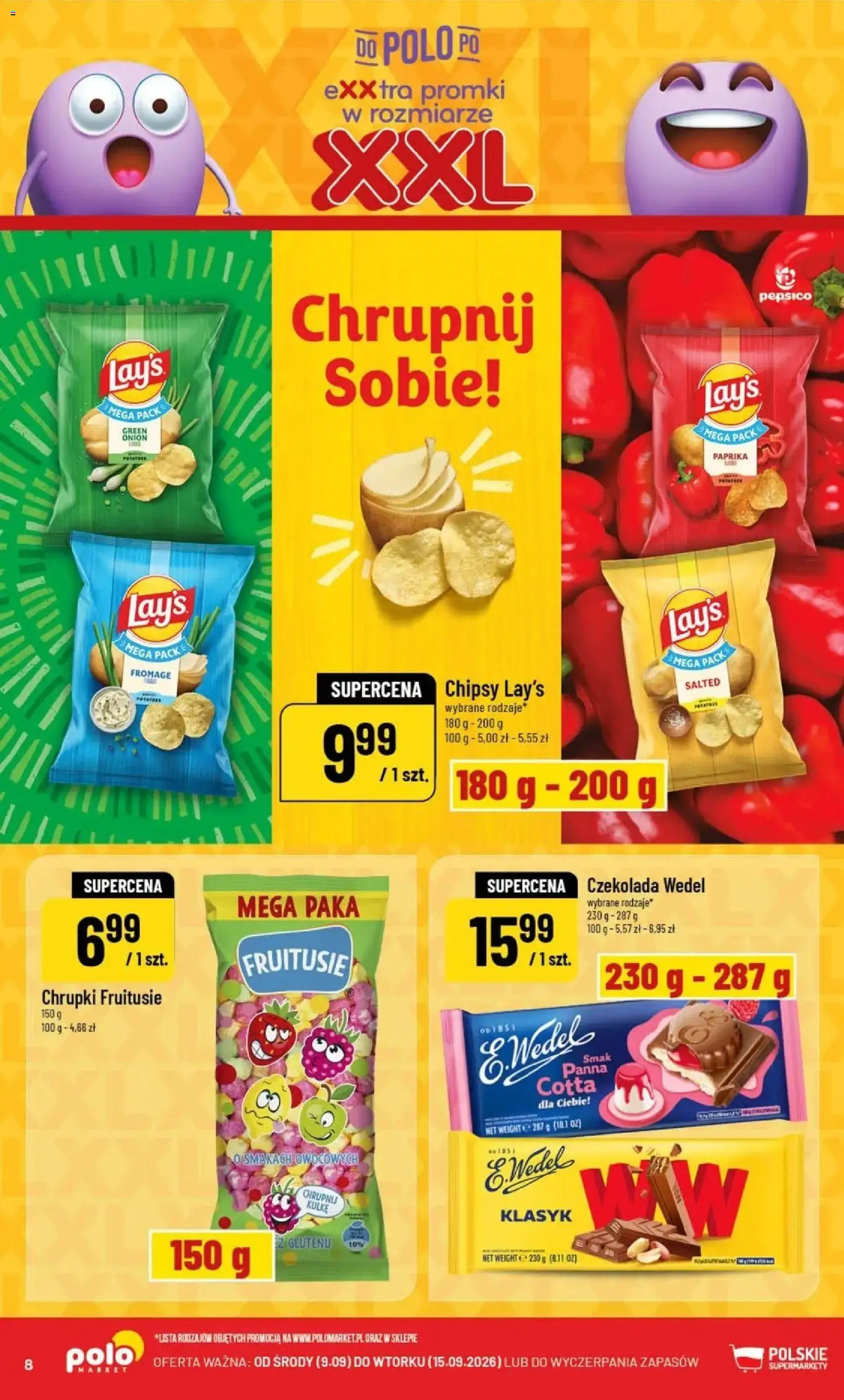 Nowa POLOmarket gazetka od jutra 09.09.2026 | Strona: 8 | Produkty: Chipsy, Chrupki, Czekolada, Czekolada wedel