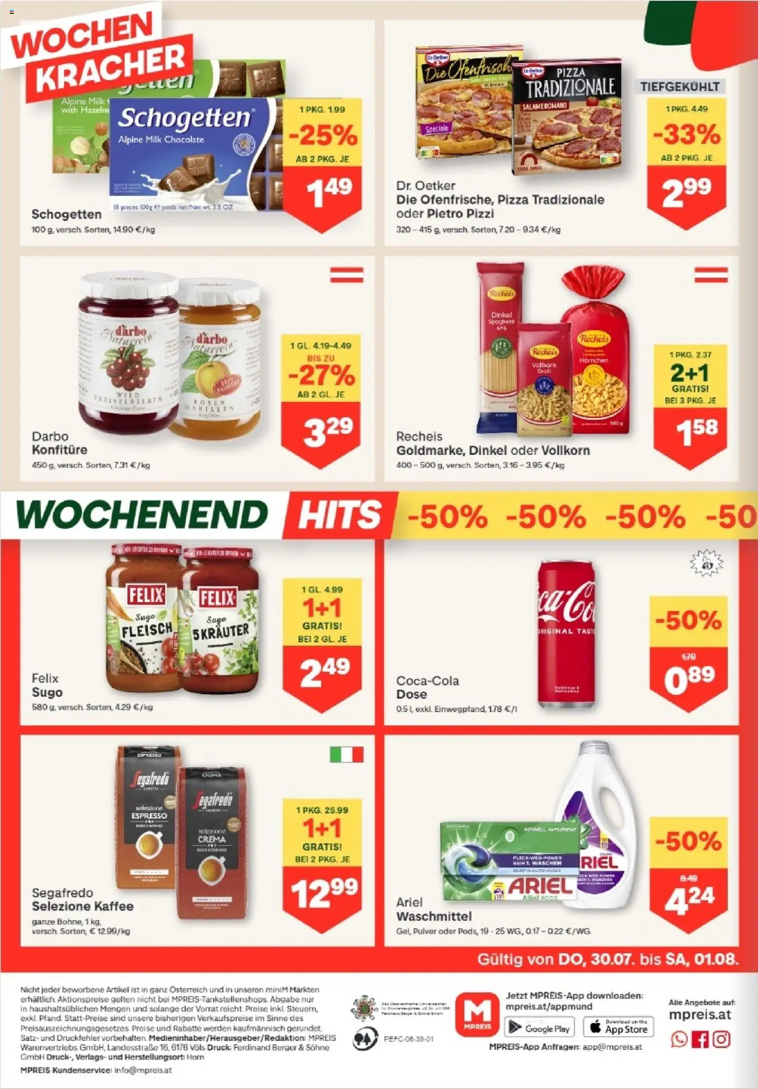 MPREIS Anras gültig ab 30.07.2026 | Seite: 12 | Produkte: Kaffee, Pizza, Waschmittel