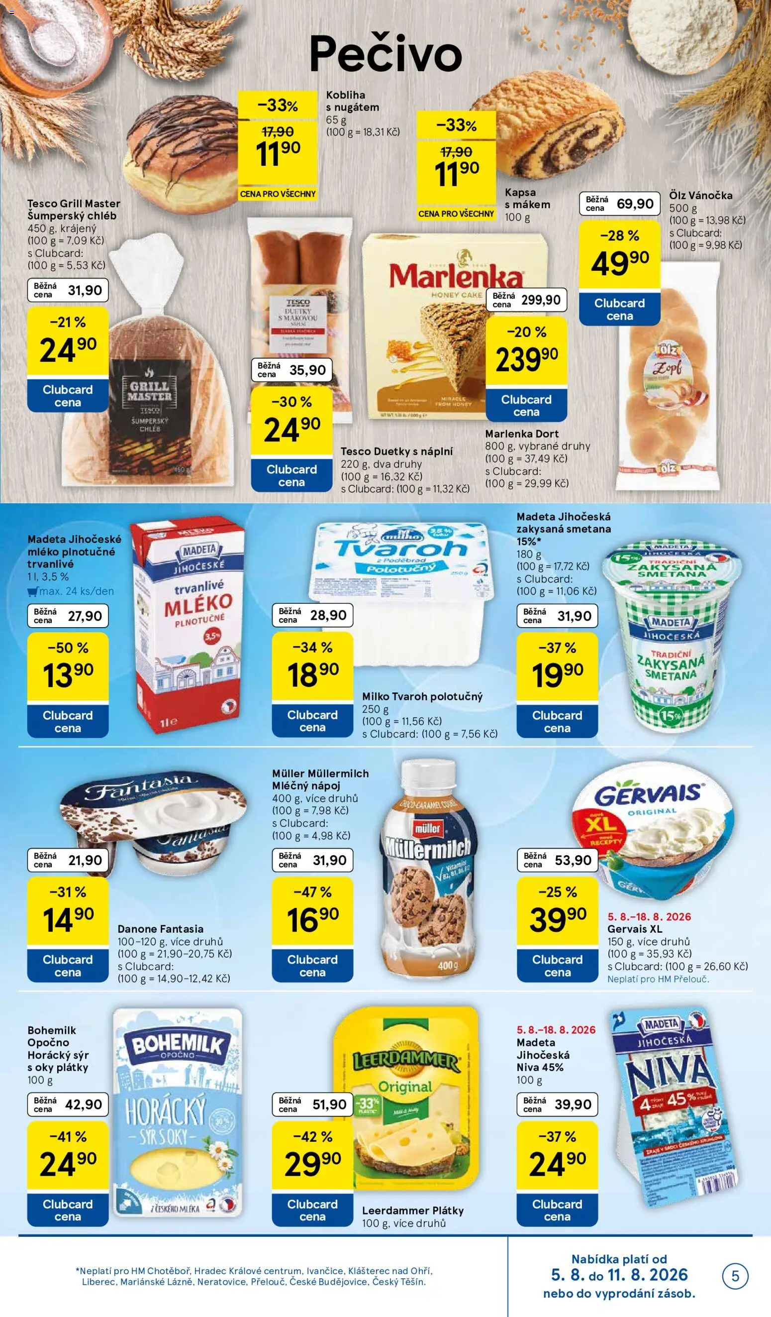 Tesco leták - Hypermarket od 05.08.2026 | Strana: 5 | Produkty: Donut, Chléb, Gervais, Marlenka