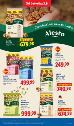 ALESTO Kalifornijski pistaći XXL, Pečeni, slani 500 g; 1 kg = 2000.- - pregled Lidl kataloga - važi od 03.09.2026 | Strana: 65 | Proizvode: Orasi, Pistaći, Kikiriki