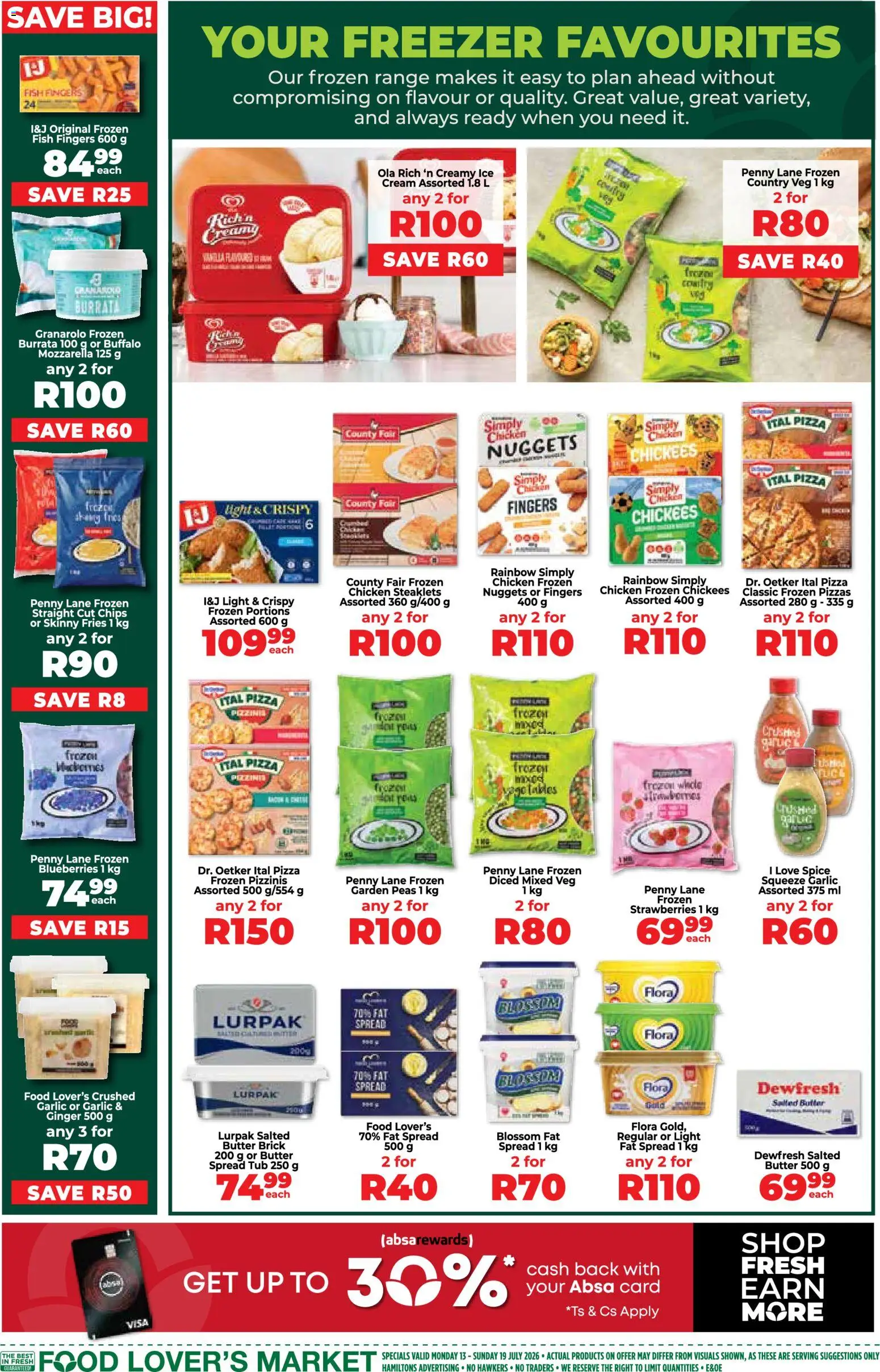 New Food Lover's Market catalogue – valid from 13/07/2026 | Page: 5 | Products: Blueberries, Chicken, Strawberries, Fat spread