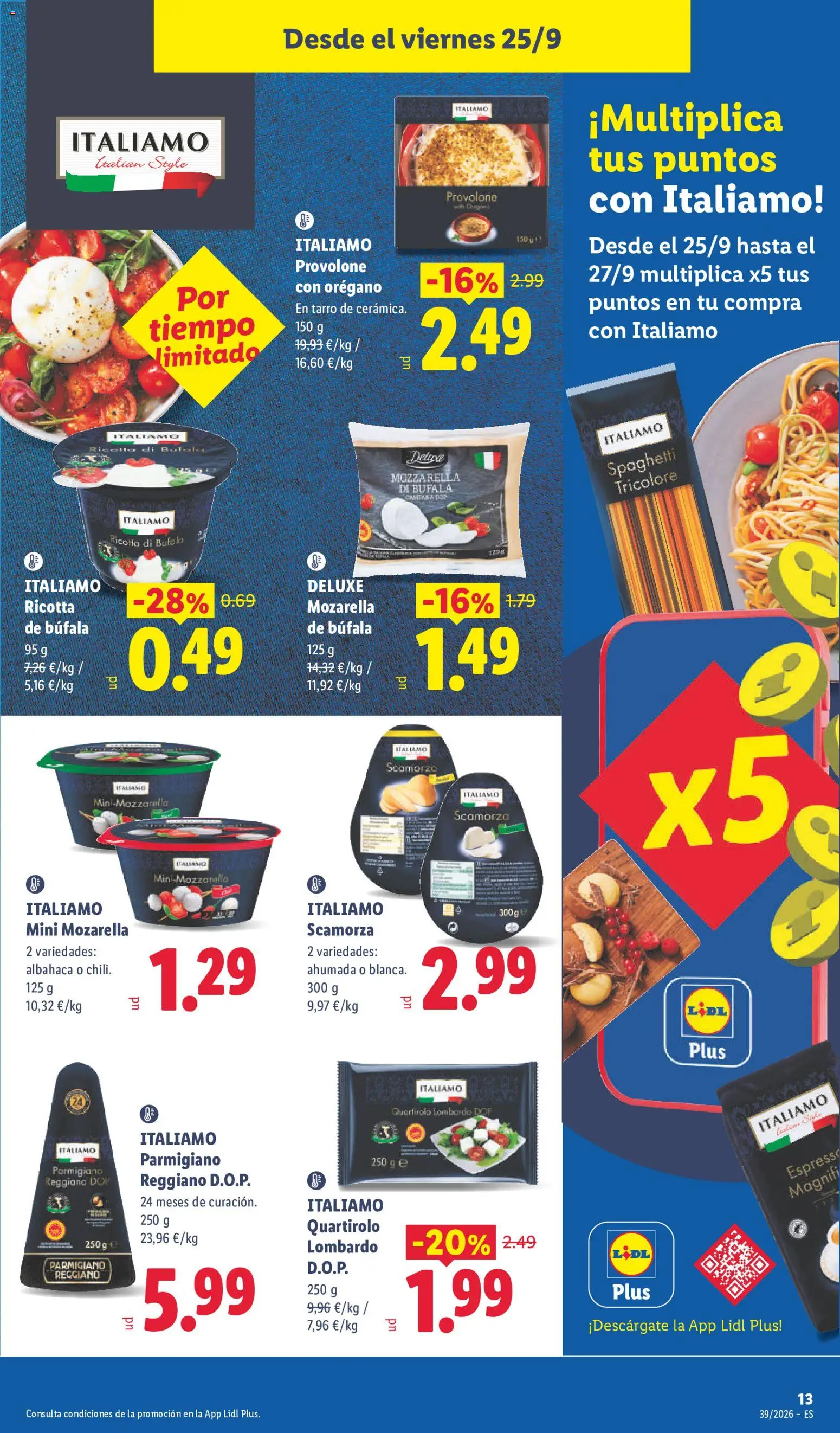 Lidl folleto │ válido desde el 21/09/2026 | Página: 39 | Productos: Mozzarella, Parmigiano Reggiano, Ricotta