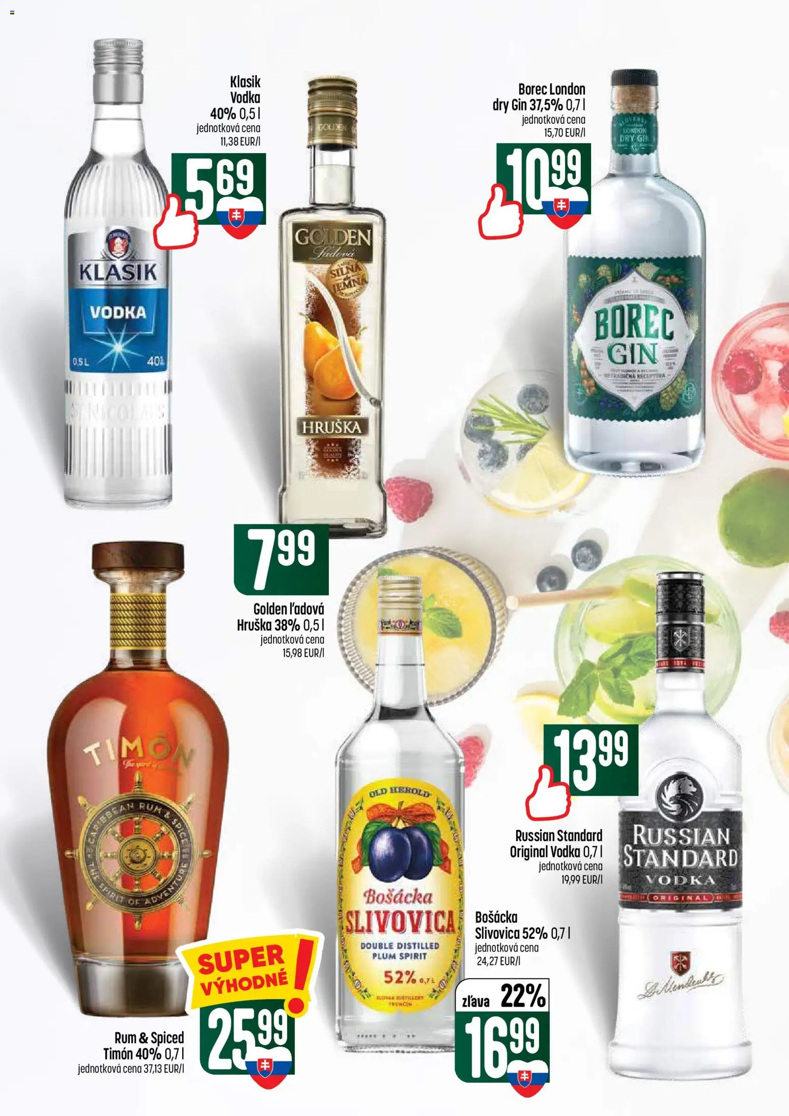 Nové COOP Jednota akcie – leták je platný od 02.07.2026 | Strana: 48 | Produkty: Bošácka slivovica, Slivovica, Gin, Rum