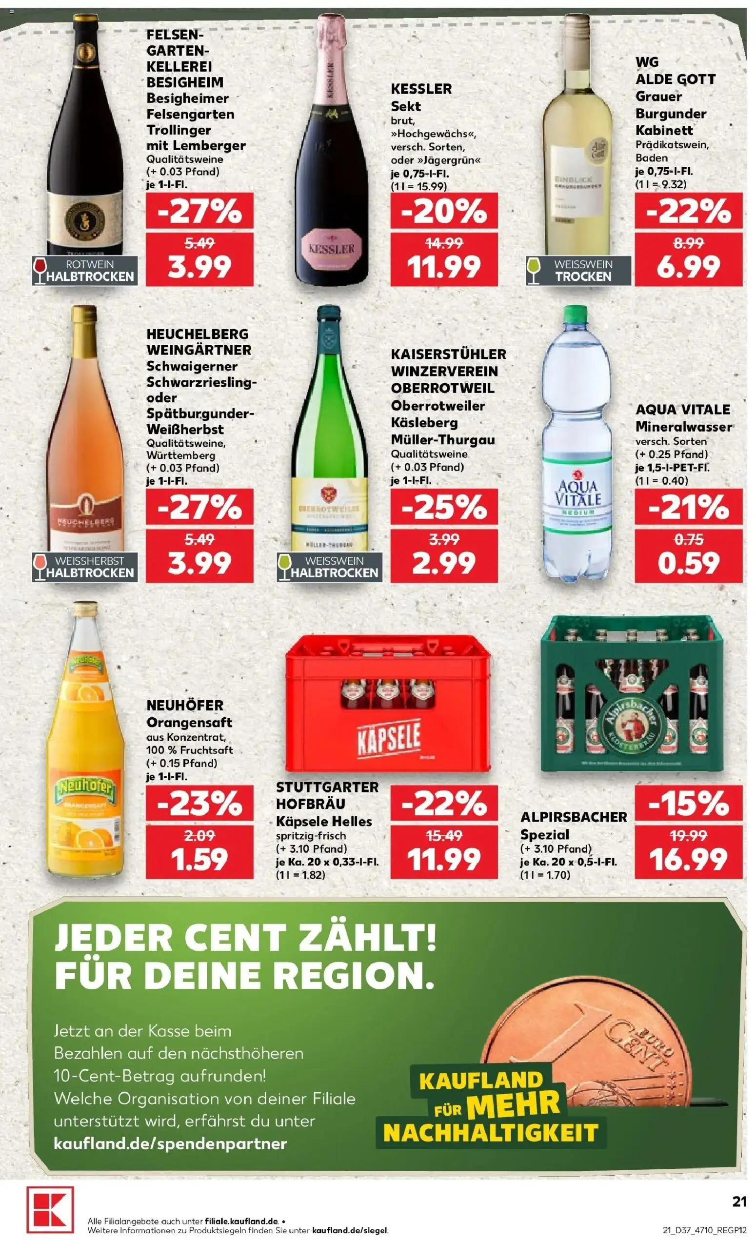 Prospekt Kaufland ab 10.09.2026 » Angebote Online zum Blättern | Seite: 21 | Produkte: Rotwein, Sekt, Orangensaft, Mineralwasser