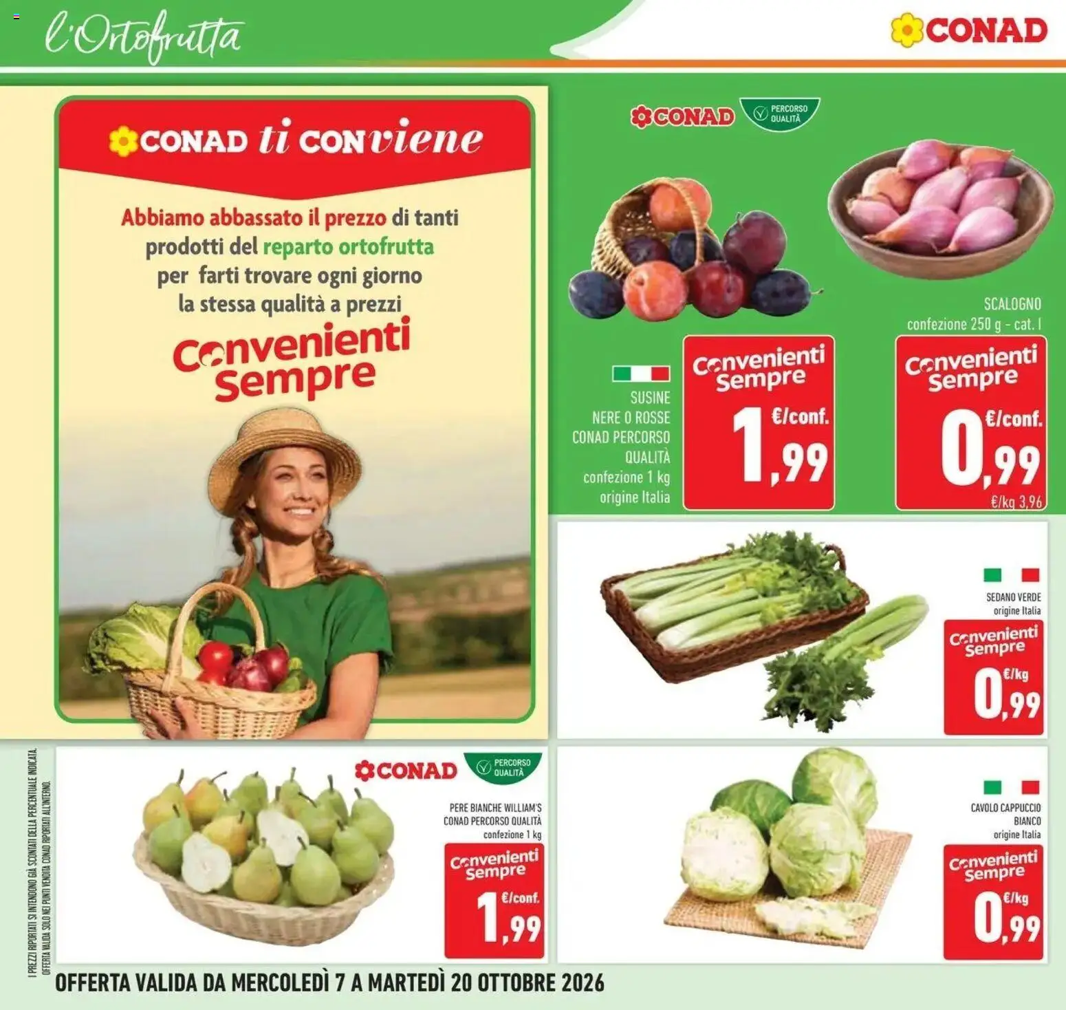 Volantino Conad del 07/10/2026 | Pagina: 18 | Prodotti: Sedano, Cavolo, Susine, Cavolo cappuccio