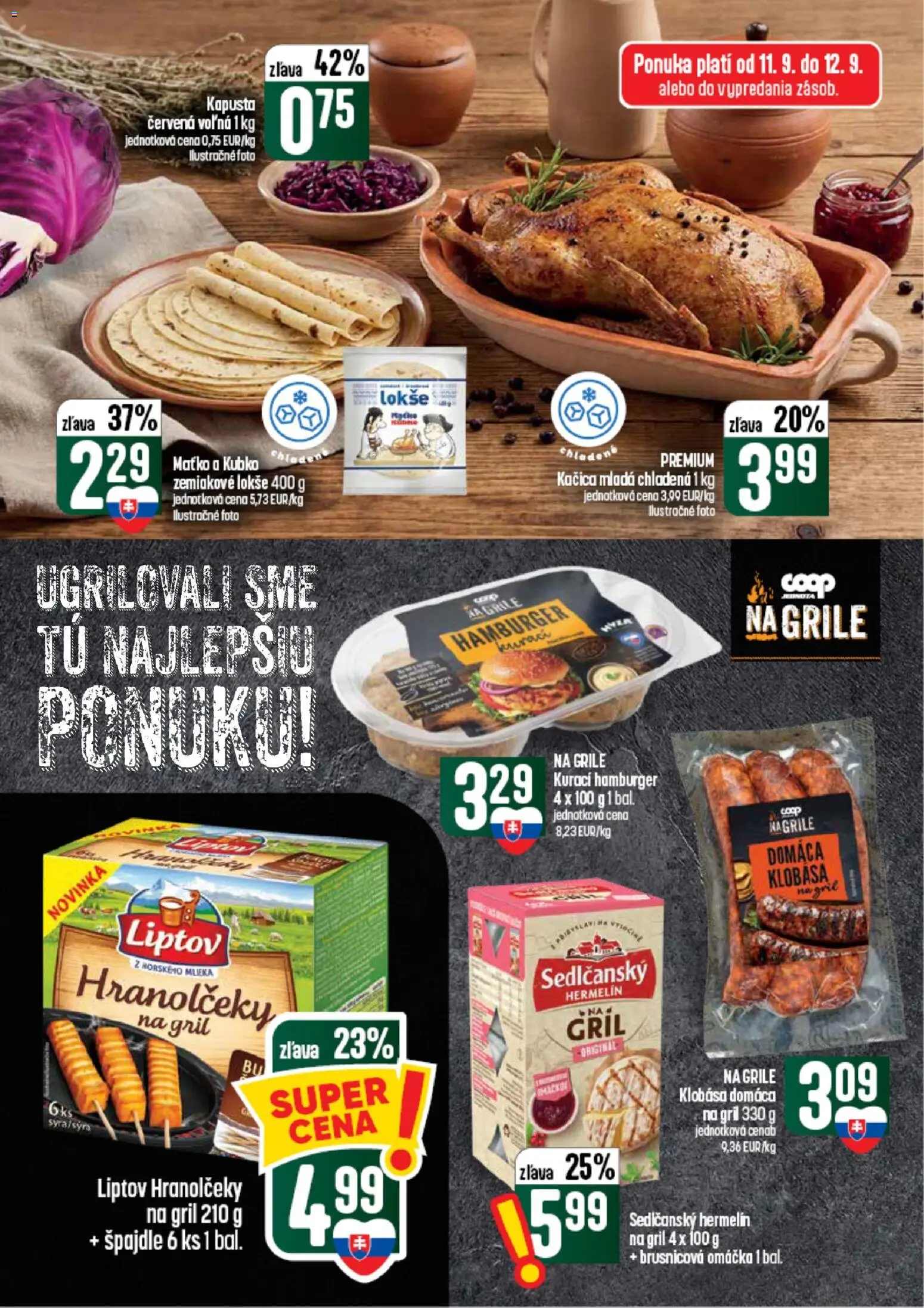 Nové COOP Jednota akcie – leták je platný od 10.09.2026 | Strana: 12 | Produkty: Gril, Kapusta, Kapusta červená, Hamburger