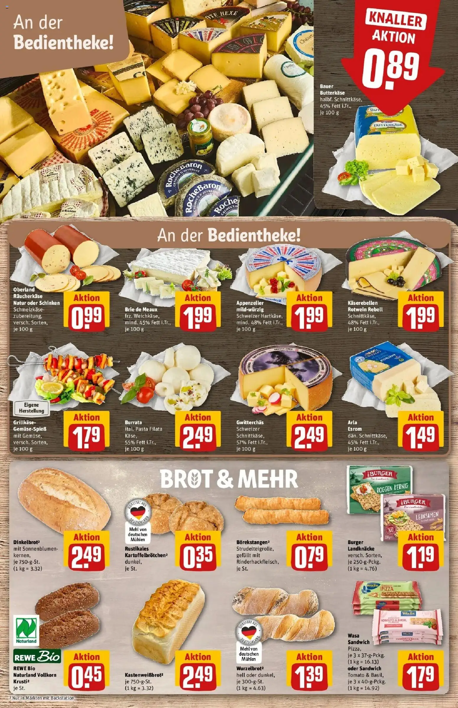 REWE Prospekt ab 07.09.2026 zum Blättern » Angebote | Seite: 13 | Produkte: Mehl, Käse, Brot, Schinken