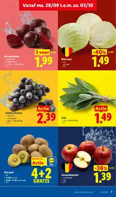 Witte kool, los, per stuk - Voorbeeld van een folder van Lidl, geldig van 28/09/2026 | Pagina: 3 | Producten: Witte kool, Kiwi, Druiven, Kool