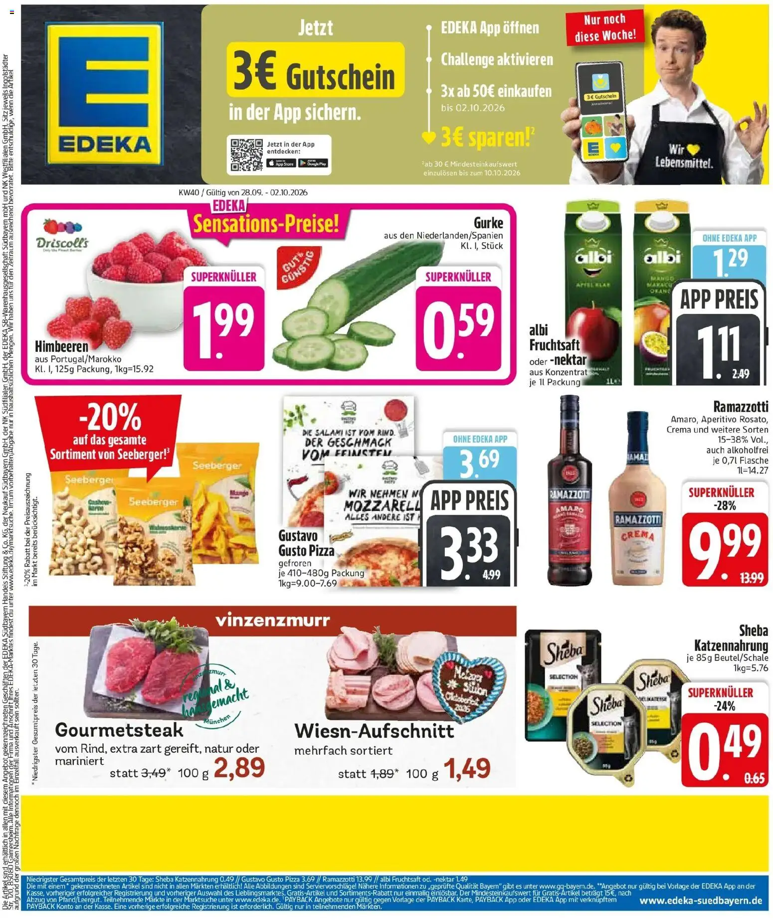 Edeka Prospekt Haar (ab 28.09.2026) » Angebote Online | Seite: 3 | Produkte: Himbeeren, Sheba, Salami, Ramazzotti