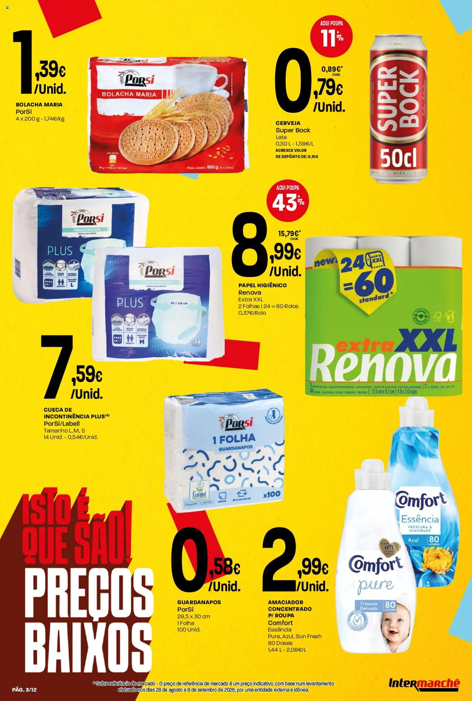 Intermarché folheto Mini │ válido de 08/10/2026 | Página: 3 | Produtos: Papel higiénico, Super bock, Guardanapos, Base