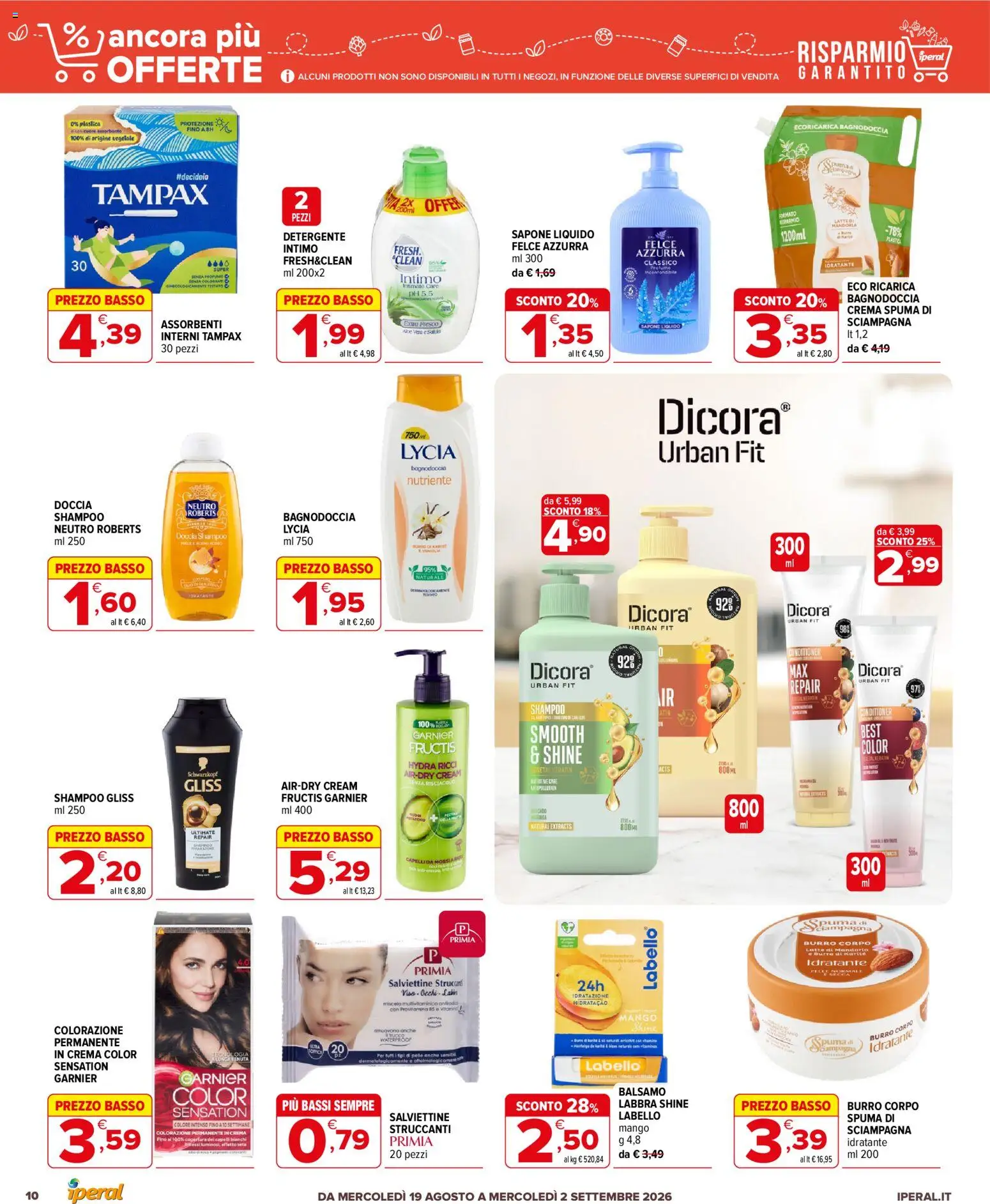 Volantino Iperal del 19/08/2026 | Pagina: 10 | Prodotti: Shampoo, Balsamo, Crema, Multivitaminico