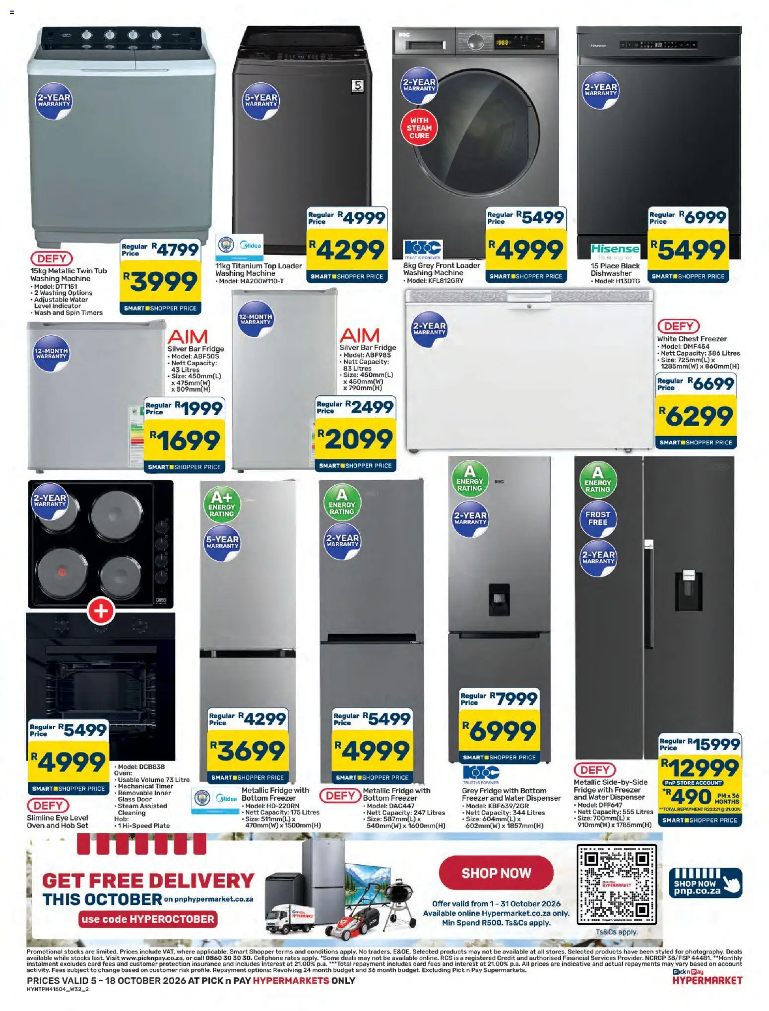 New Pick n Pay catalogue – valid from 05/10/2026 | Page: 2 | Products: Timer, Freezer, Washing machine, Dishwasher