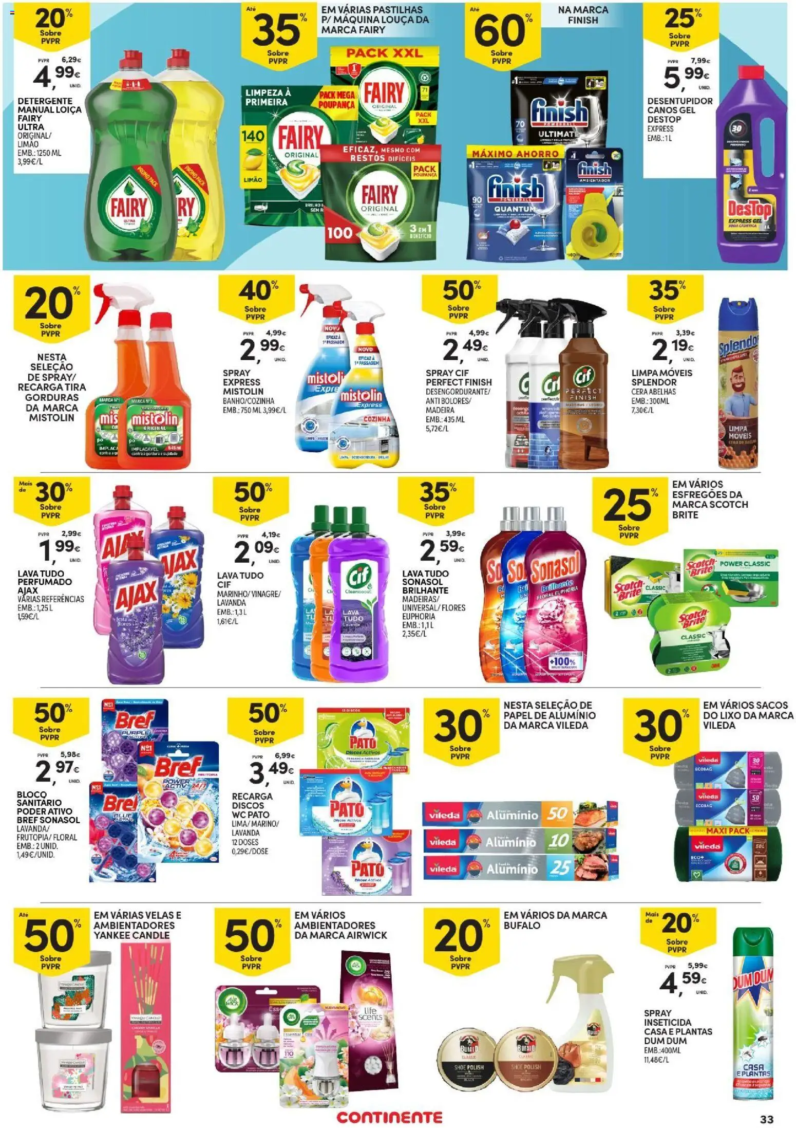 Continente Toda a gente poupa em tudo │ válido de 29/10/2026 | Página: 33 | Produtos: Detergente, Ambientador, Limpa móveis, Velas
