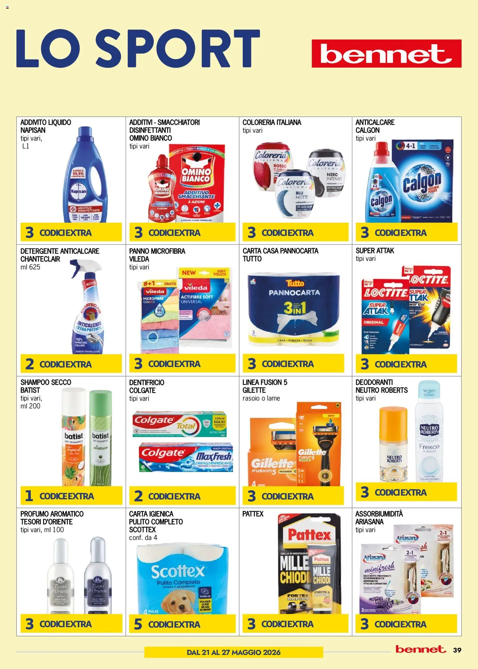 Volantino bennet del 21.05.2026 | Pagina: 39 | Prodotti: Carta igienica, Dentifricio, Chiodi, Profumo