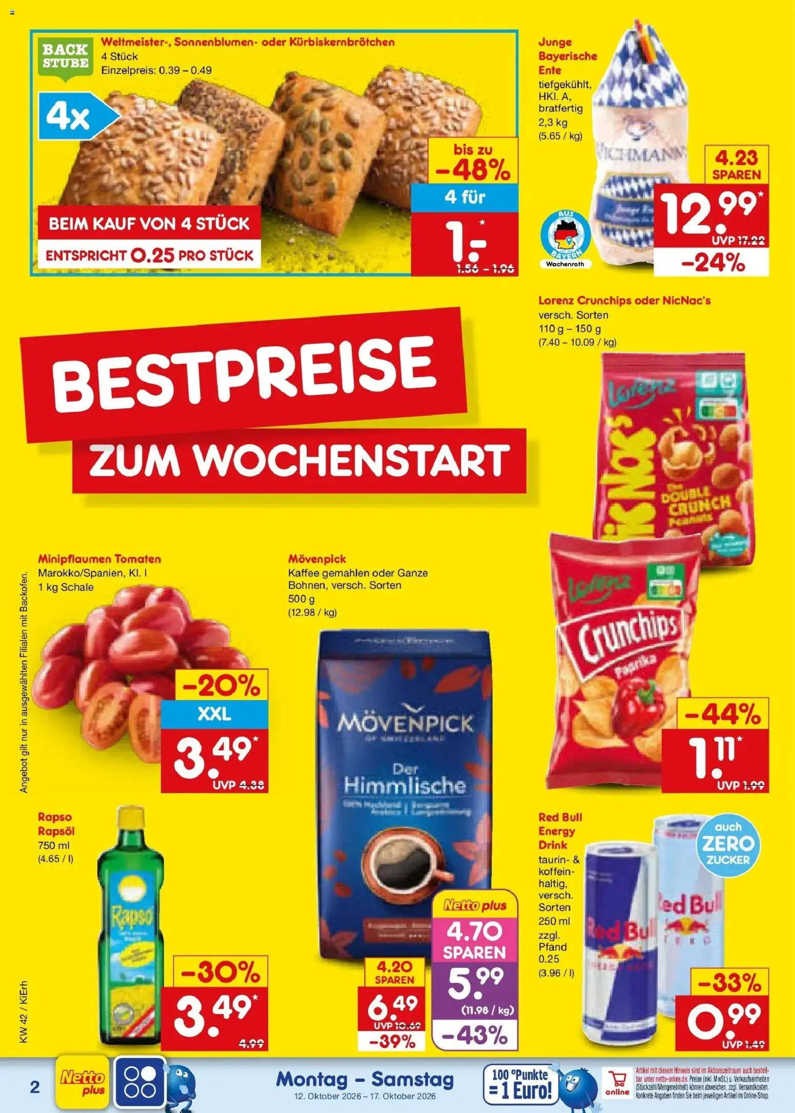 Netto Marken-Discount Prospekt Bad Friedrichshall (ab 12.10.2026) » Angebote | Seite: 2 | Produkte: Energy, Kaffee, Tomaten, Lorenz crunchips