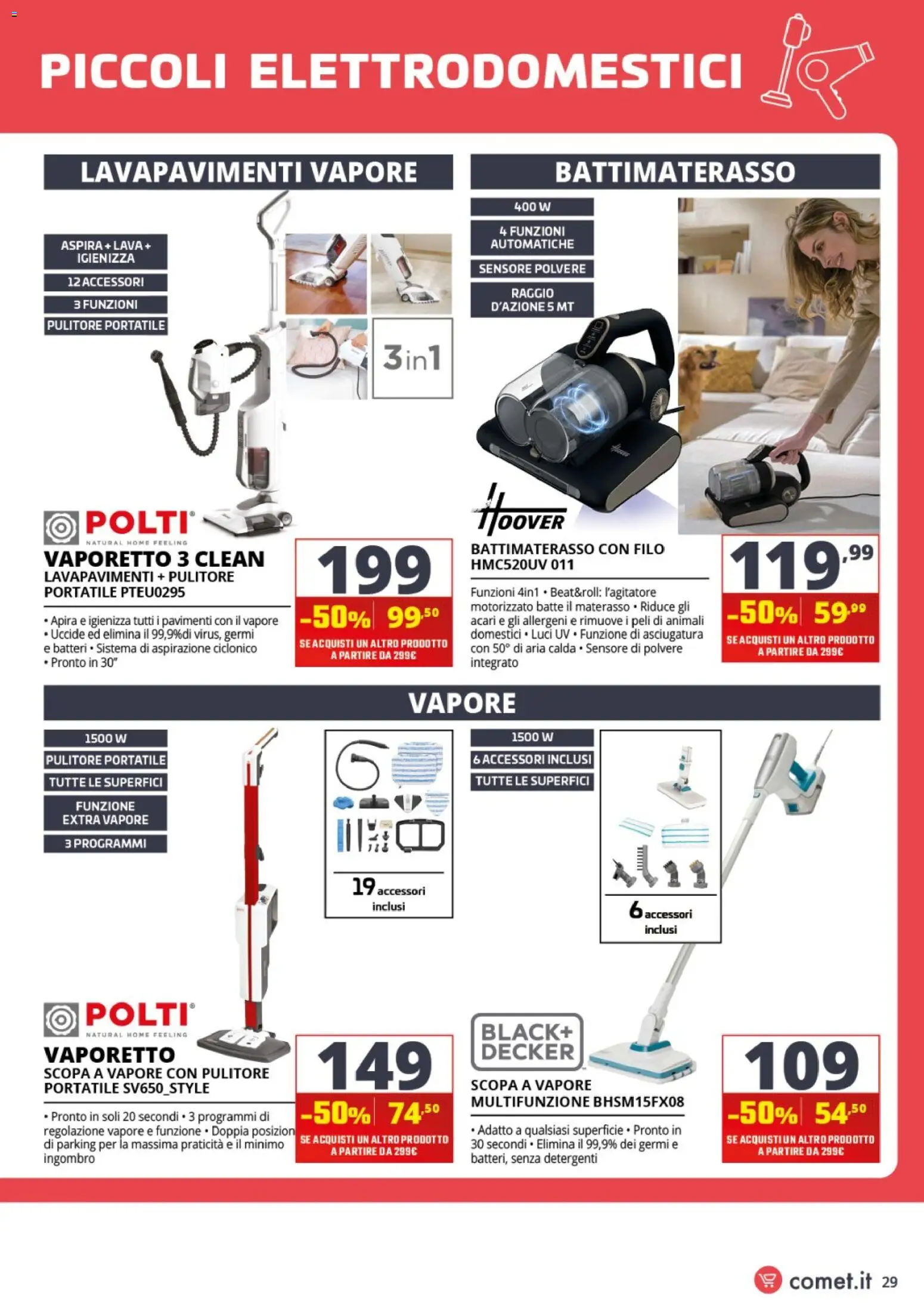 Volantino Comet del 25/09/2026 | Pagina: 29 | Prodotti: Vaporetto, Scopa, Materasso, Scopa a vapore