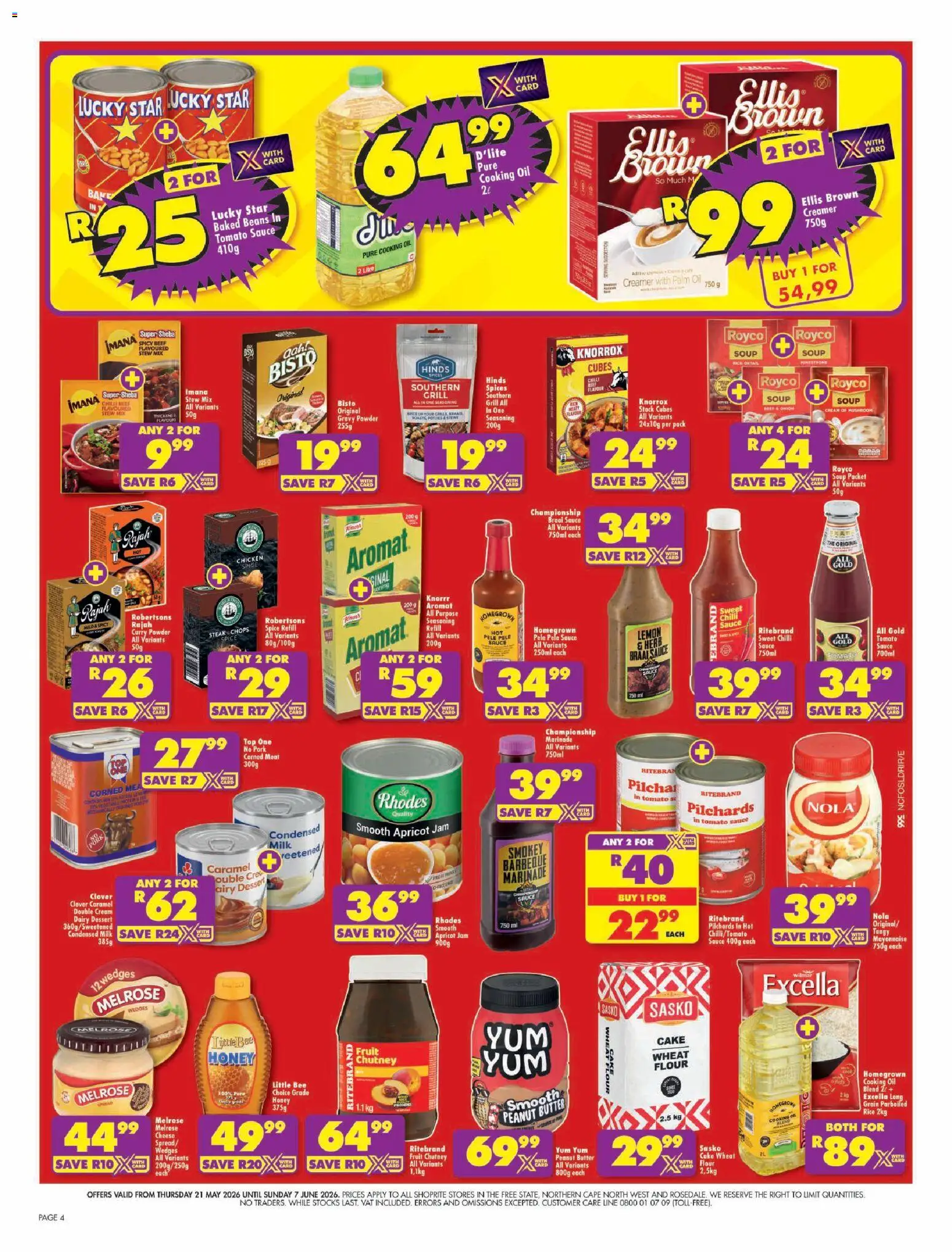 New Shoprite catalogue – valid from 21.05.2026 | Page: 4 | Products: Beans, Condensed milk, Pork, Caramel