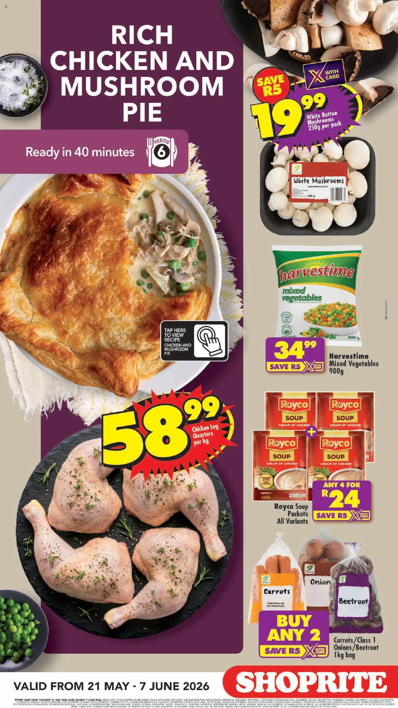 New Shoprite catalogue – valid from 21.05.2026 | Page: 3 | Products: Mushrooms, Chicken, Tap, Carrots