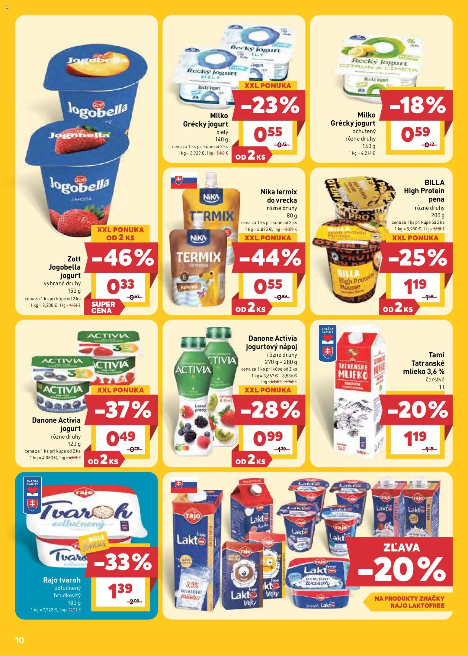 Nové Billa akcie – leták je platný od 05.08.2026 | Strana: 10 | Produkty: Mlieko, Protein, Grécky jogurt, Termix