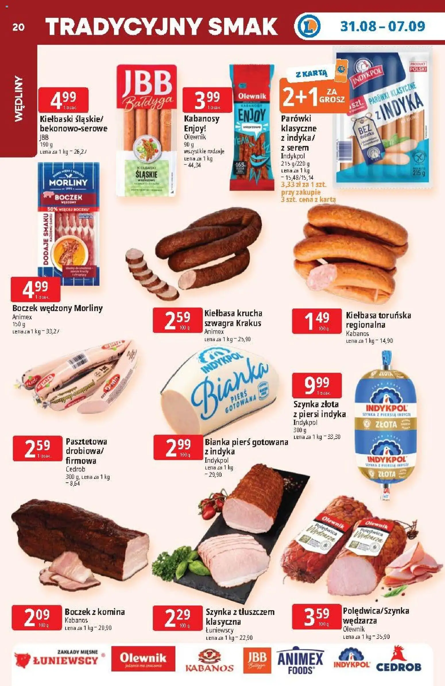 E.Leclerc gazetka od 31.08.2026 | Strona: 20 | Produkty: Kiełbasa, Karta, Parówki, Wędliny
