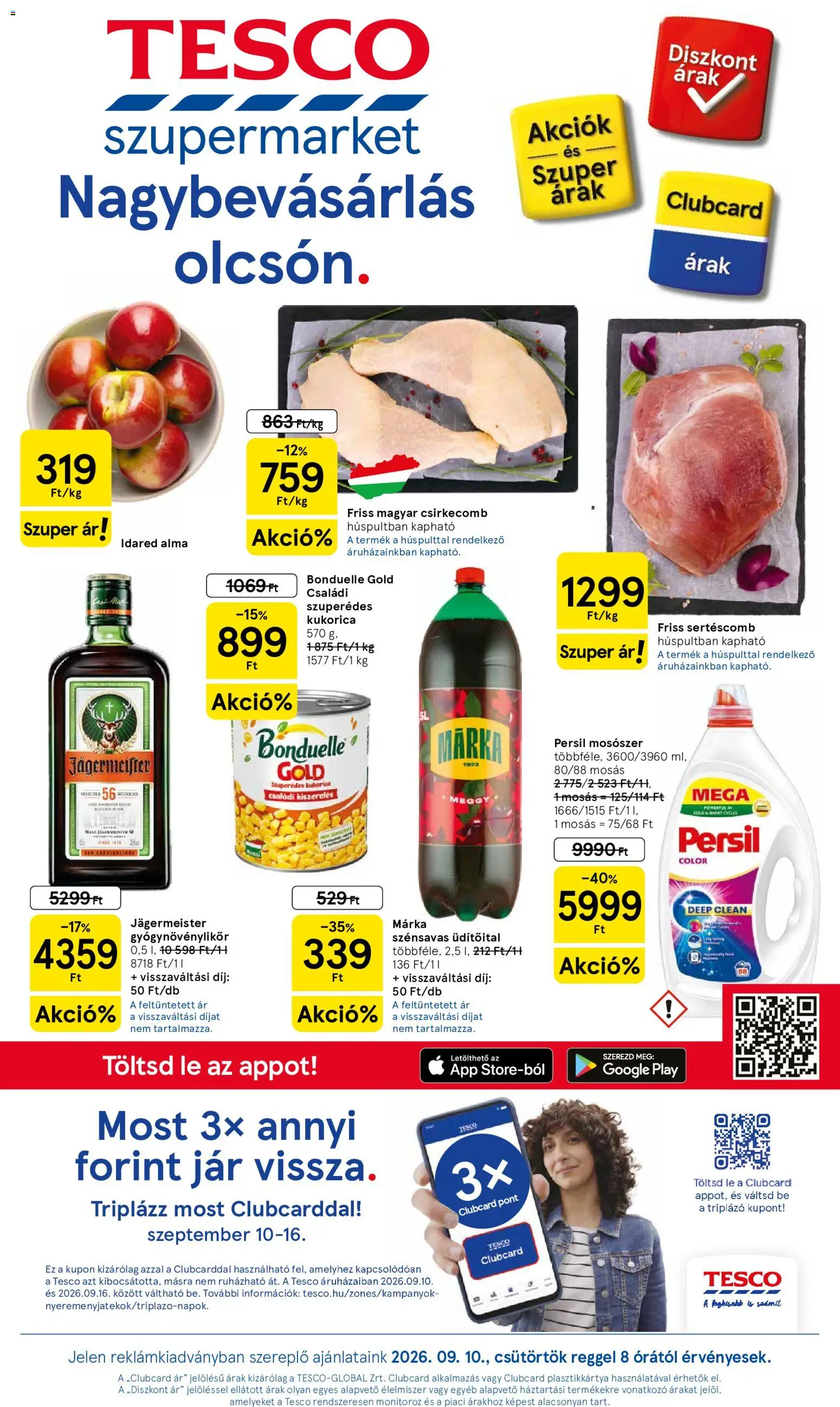 Tesco akciós ujság - amely érvényes a következő dátumtól: 2026.09.10. | Oldal: 1 | Termékek: Jar, Mosószer, Csirkecomb, Bonduelle
